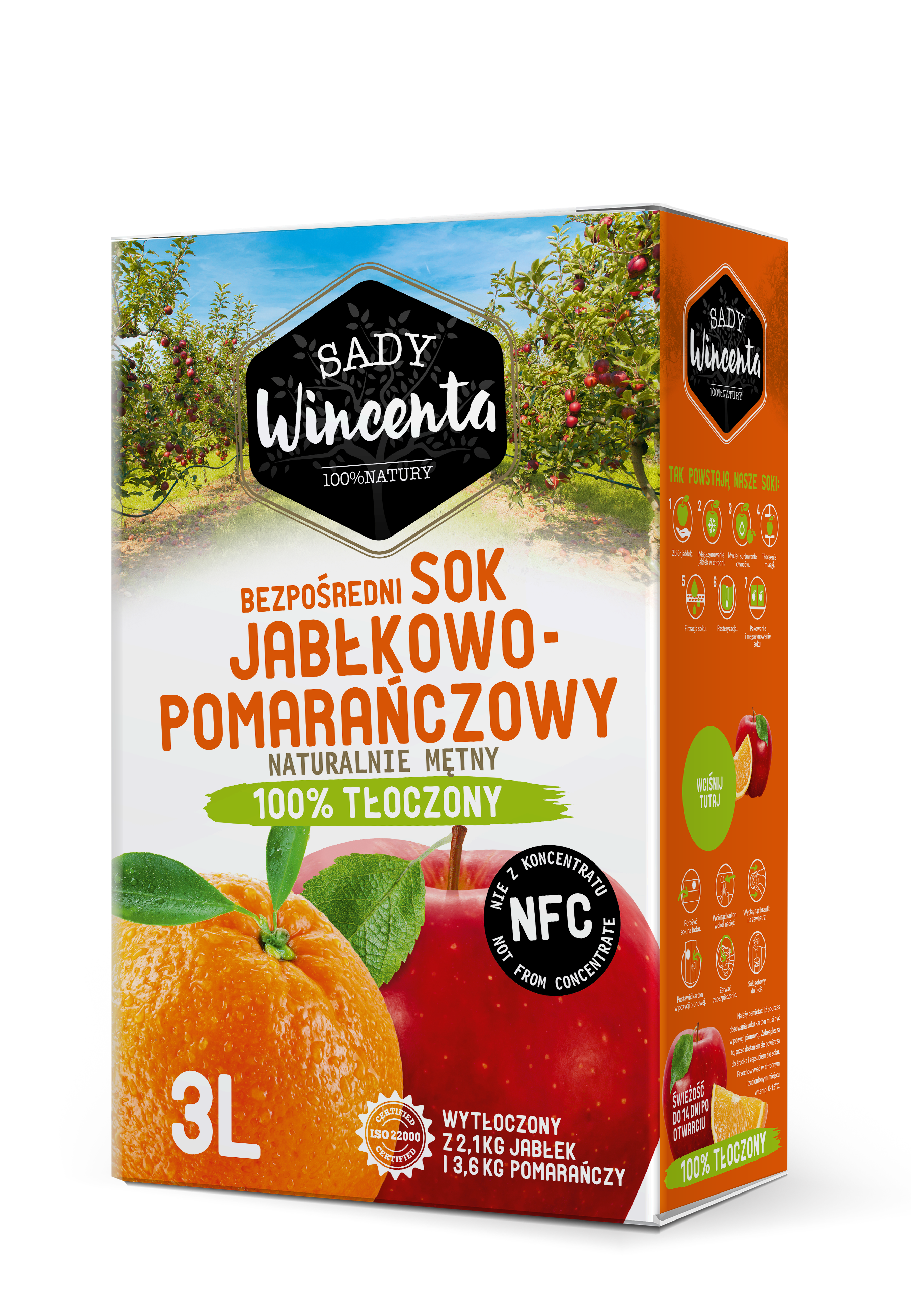 Sok jabłko - pomarańcza w kartonie tłoczony