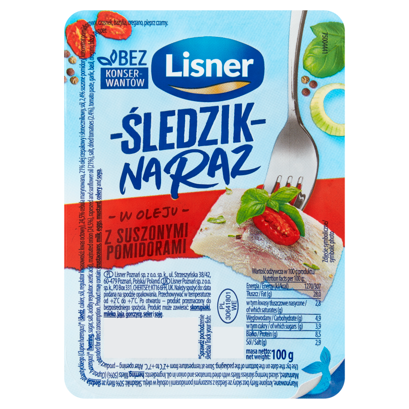 Śledzik na raz z suszonymi pomidorami i ziołami włoskimi