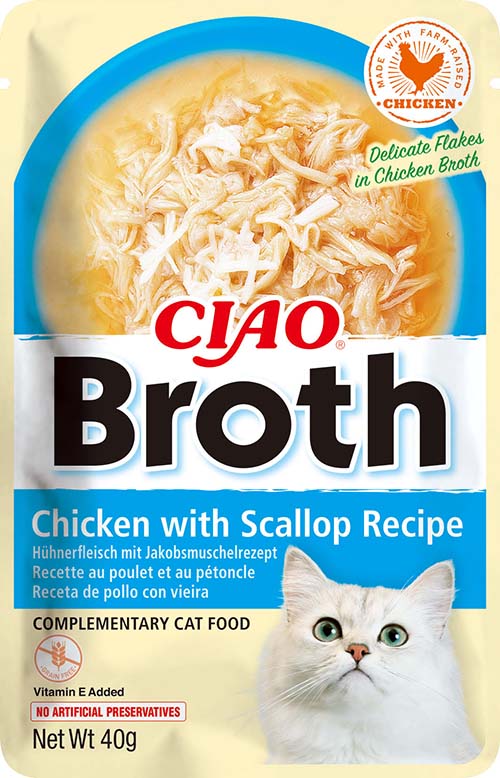 Broth Mokra karma dla kota kurczak i przegrzebki w rosole