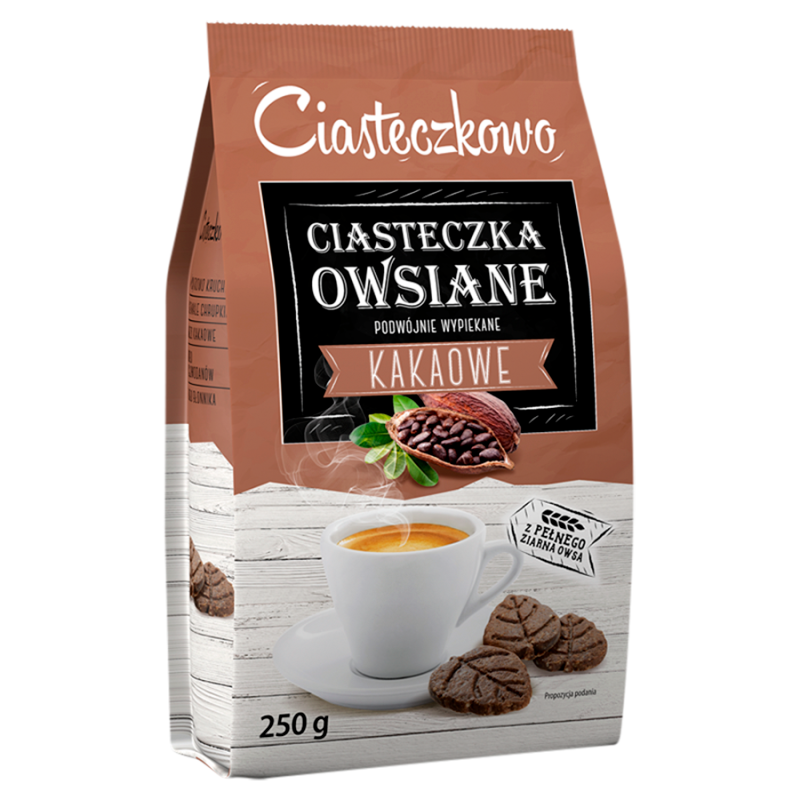 Ciasteczka owsiane podwójnie wypiekane o smaku kakaowym