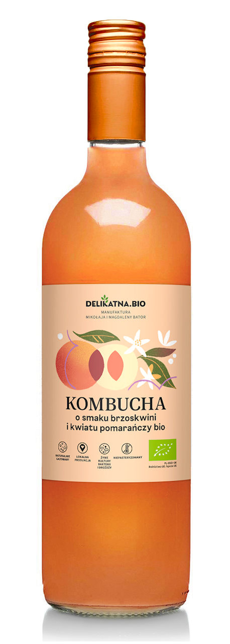 Kombucha ekologiczna brzoskwiniowa o smaku kwiatu pomarańczy BIO