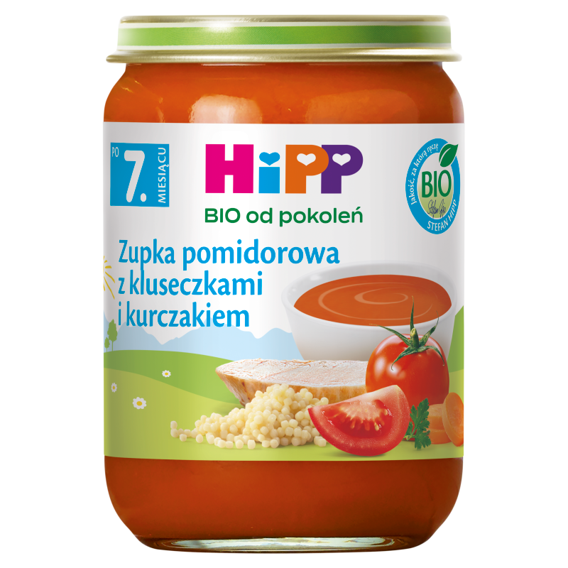 Zupka pomidorowa z kluseczkami i kurczakiem po 7 miesiącu BIO