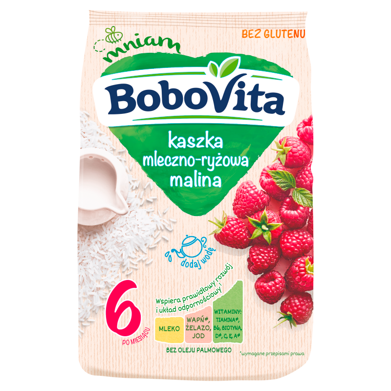 Kaszka mleczno-ryżowa o smaku malinowym bezglutenowa - po 6 miesiącu