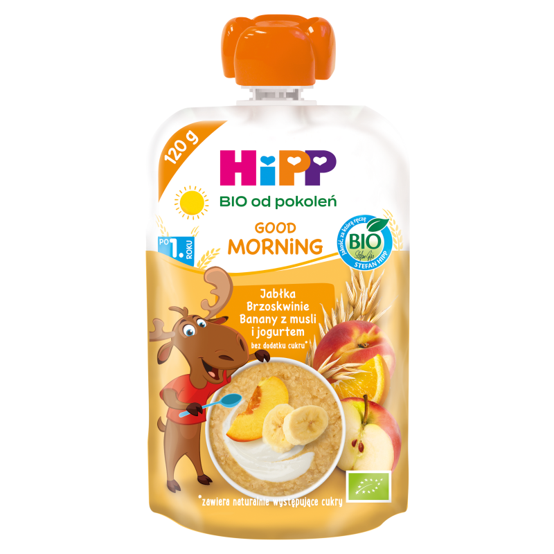 Good Morning Mus owocowy jabłka brzoskwinie banany z musli i jogurtem po 1. roku