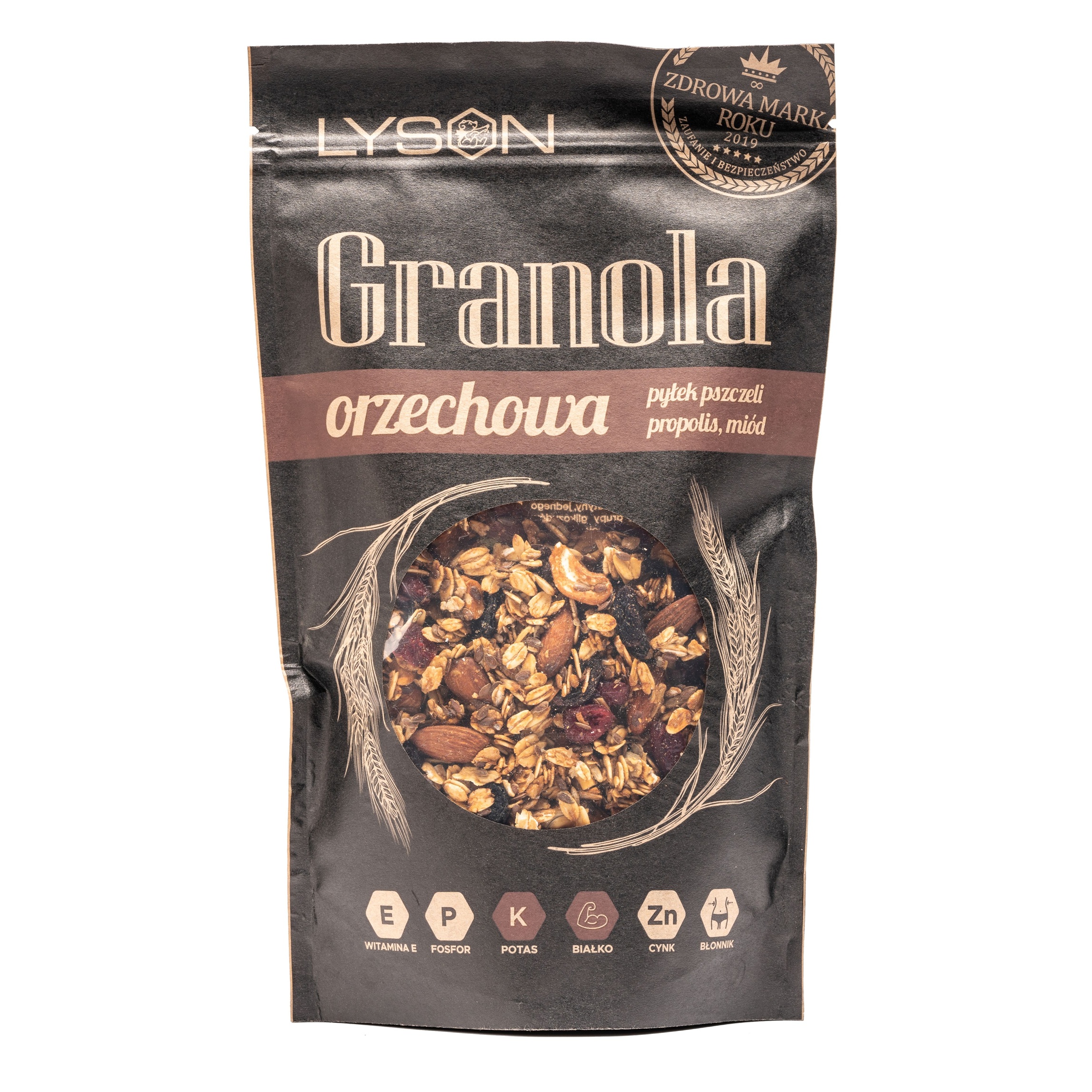 Granola orzechowa z dodatkiem pyłku pszczelego, propolisu i miodu