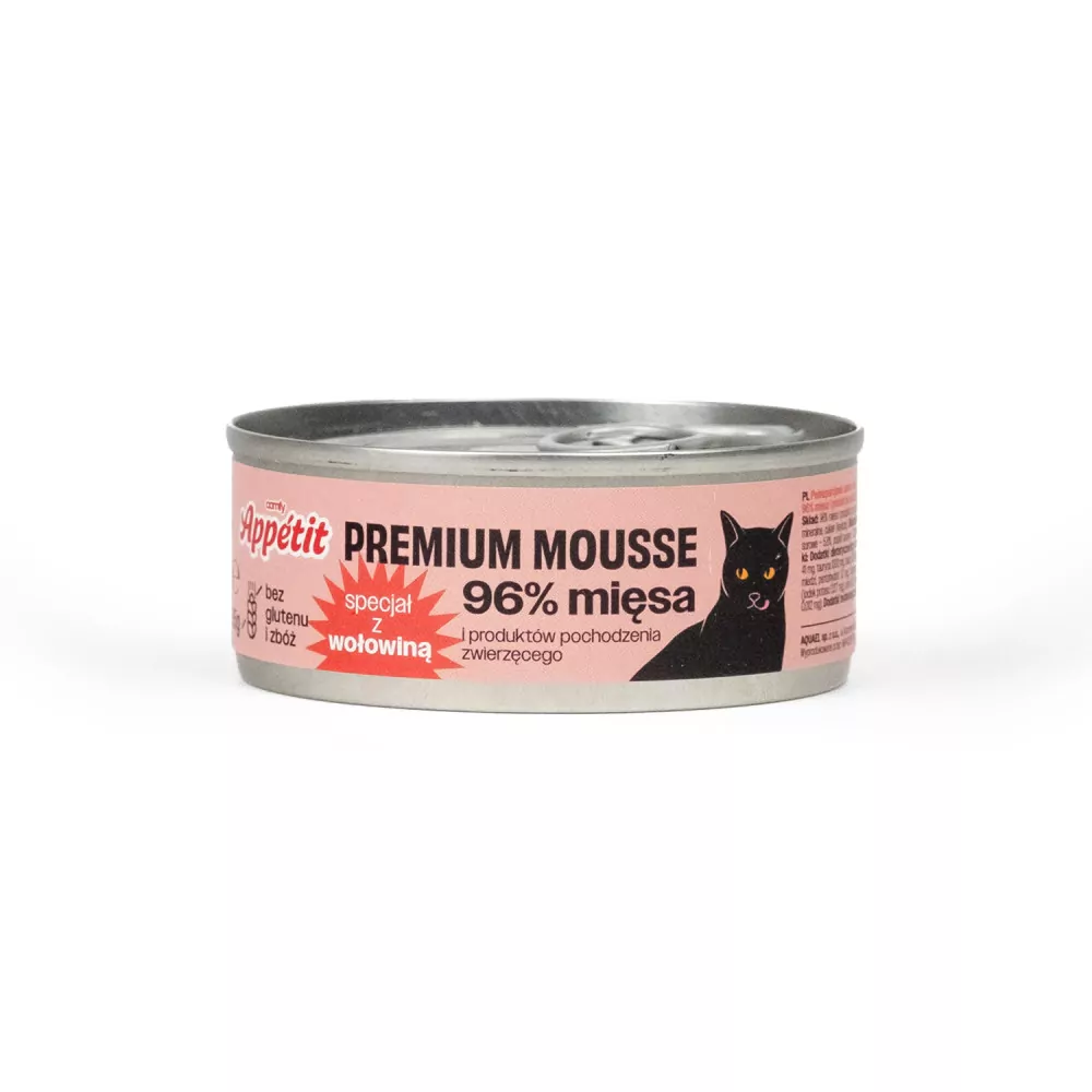 Mokry pokarm dla kotów Premium Mousse z wołowiną puszka