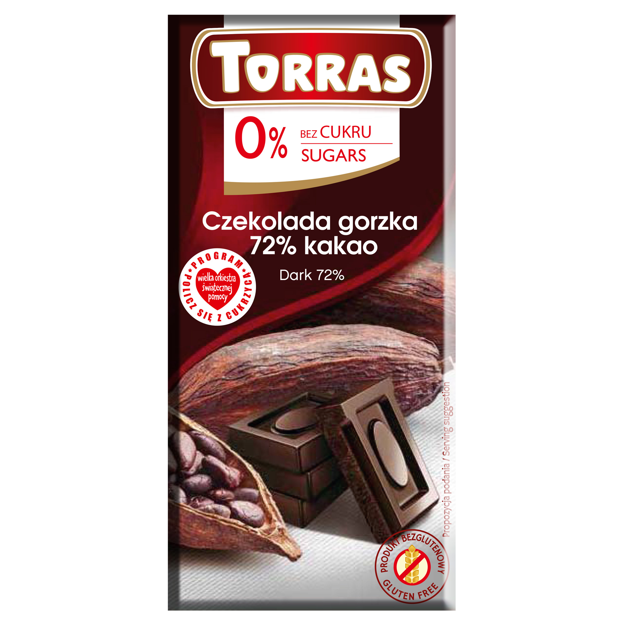 Czekolada gorzka 72% kakao bez dodatku cukru