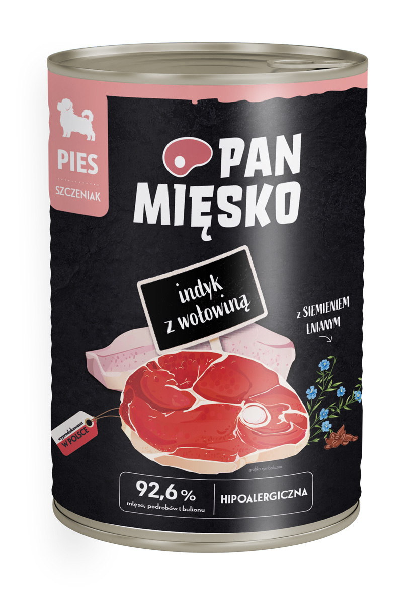 Mokry pokarm dla dorosłych psów z indykiem i wołowiną puszka