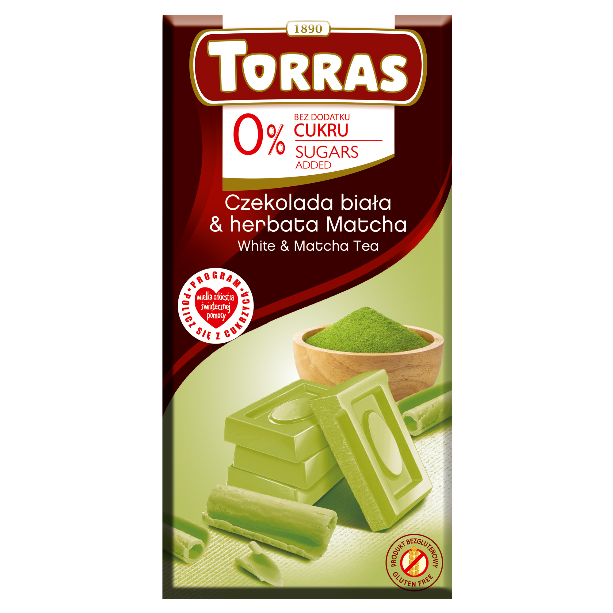 Czekolada biała o smaku herbaty matcha bez dodatku cukru