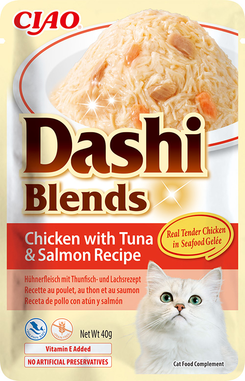 Dashi Blends 40g Mokra karma uzupełniająca dla kotów z kurczakiem tuńczykiem i łososiem.