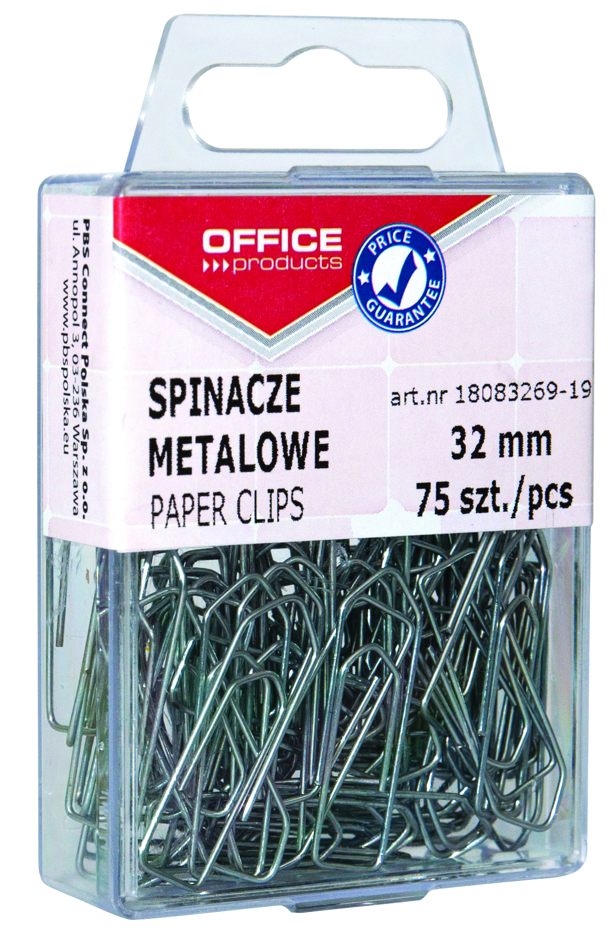 Spinacze metalowe 32mm w pudełku 75szt srebrne