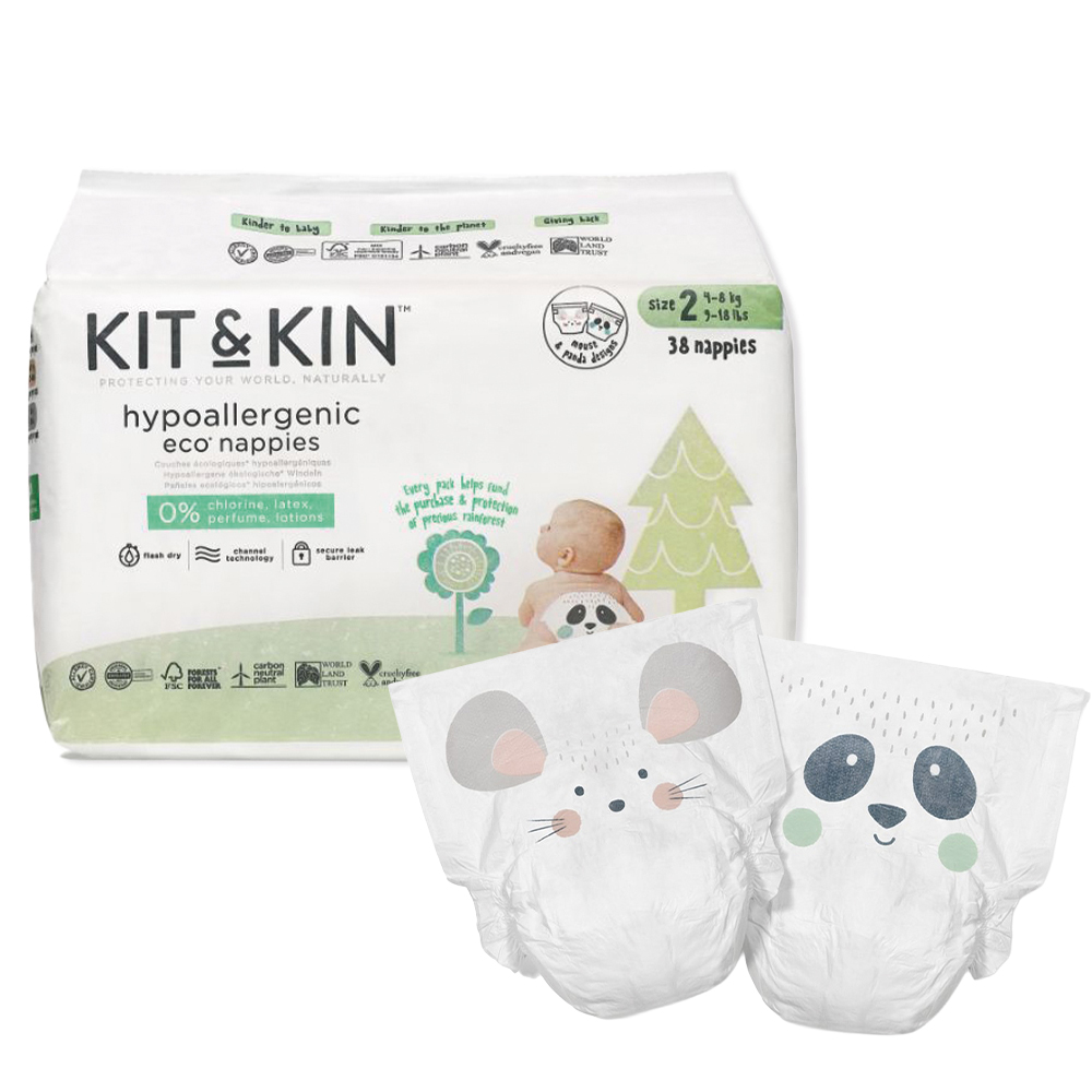 Biodegradowalne pieluszki jednorazowe Myszka/Panda Rozmiar 2 (4-8 kg) 38 szt.