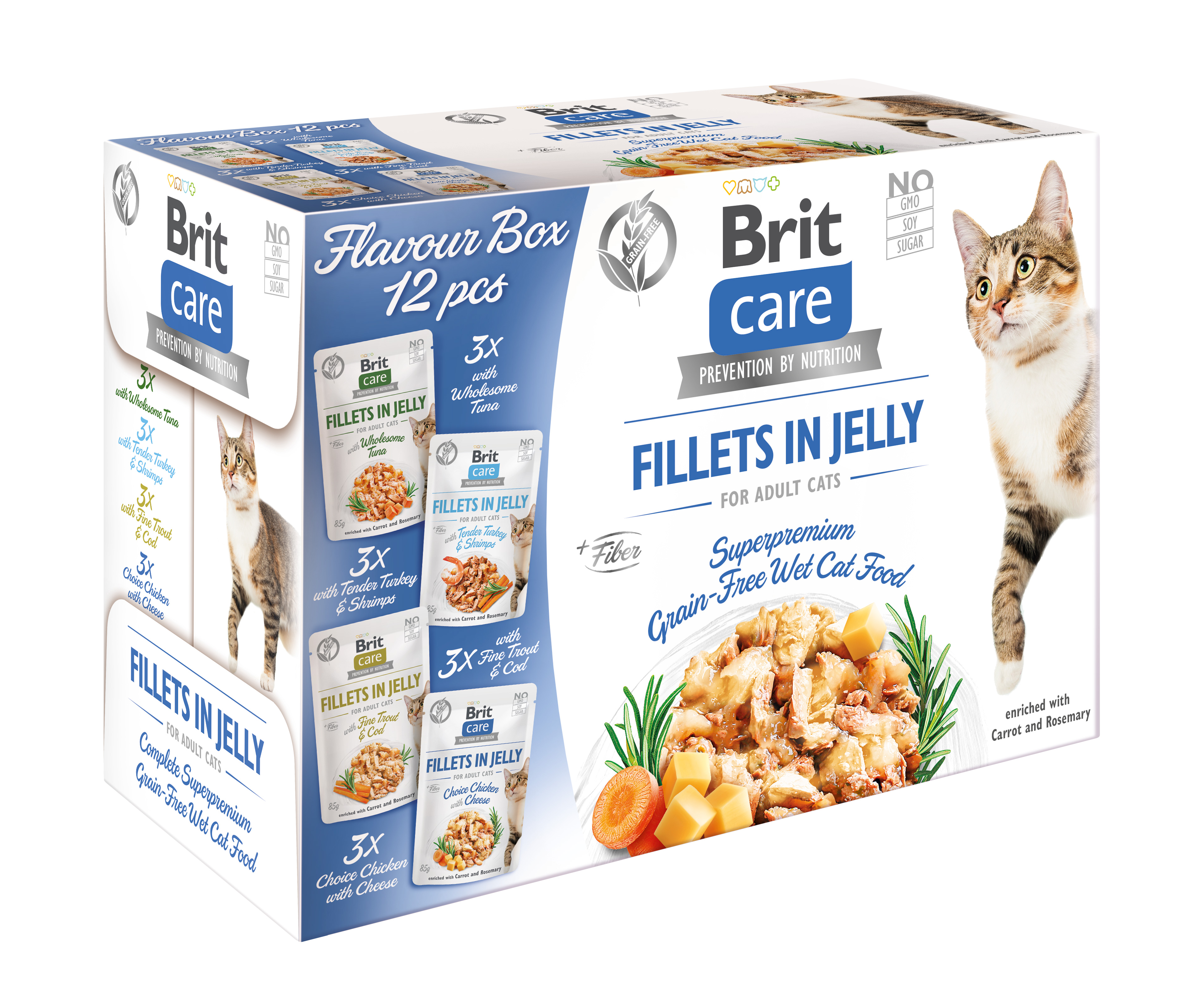 Mokra karma dla dorosłych kotów bezzbożowa mix smaków box 12x85g