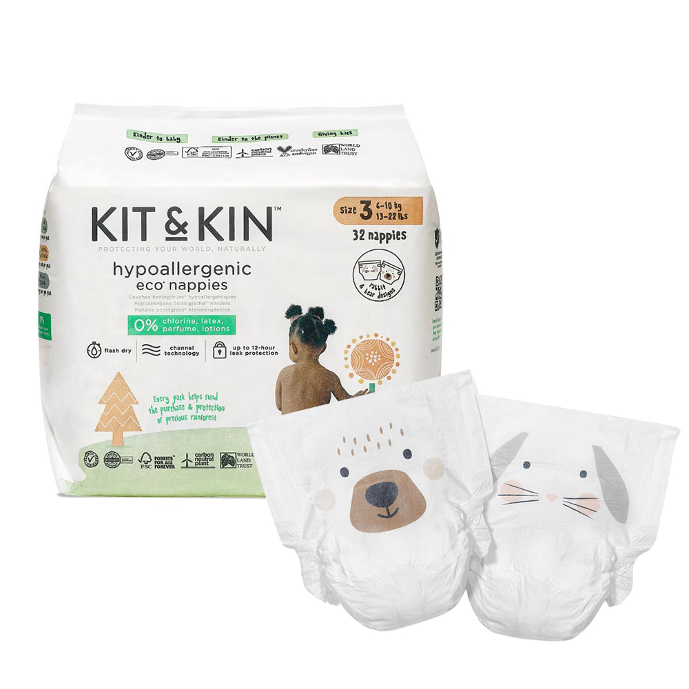 Biodegradowalne pieluszki jednorazowe Miś/Królik Rozmiar 3 (6-10 kg) 32 szt.