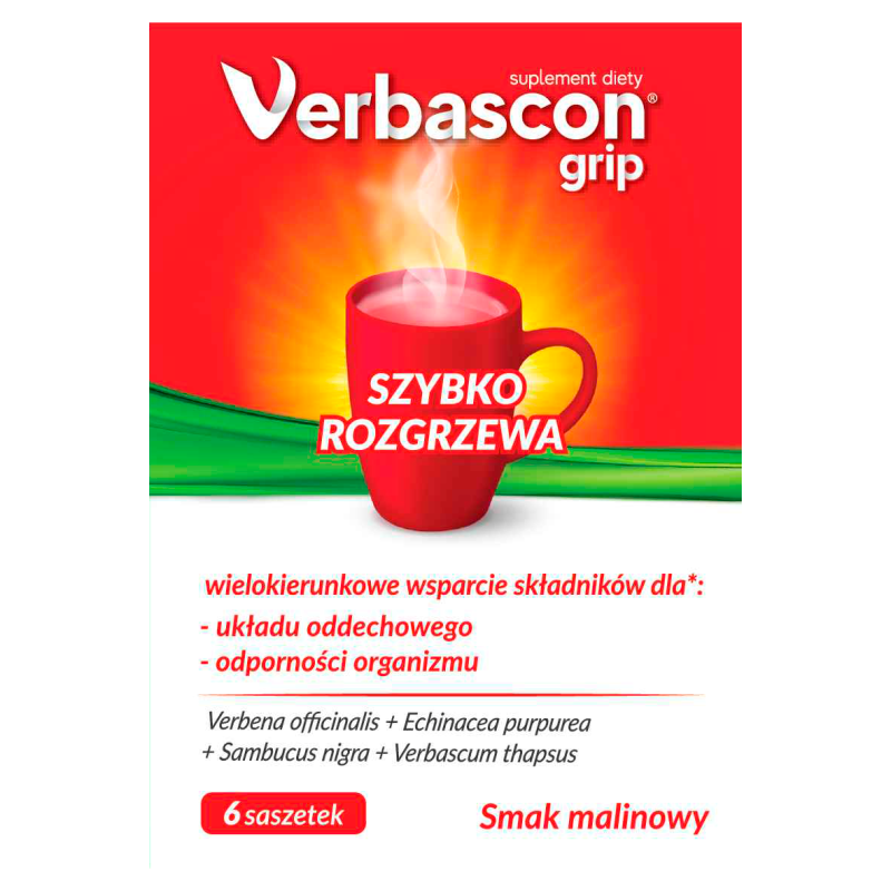 Verbascon Grip o sm. malinowym - suplement diety (6 sasz.)