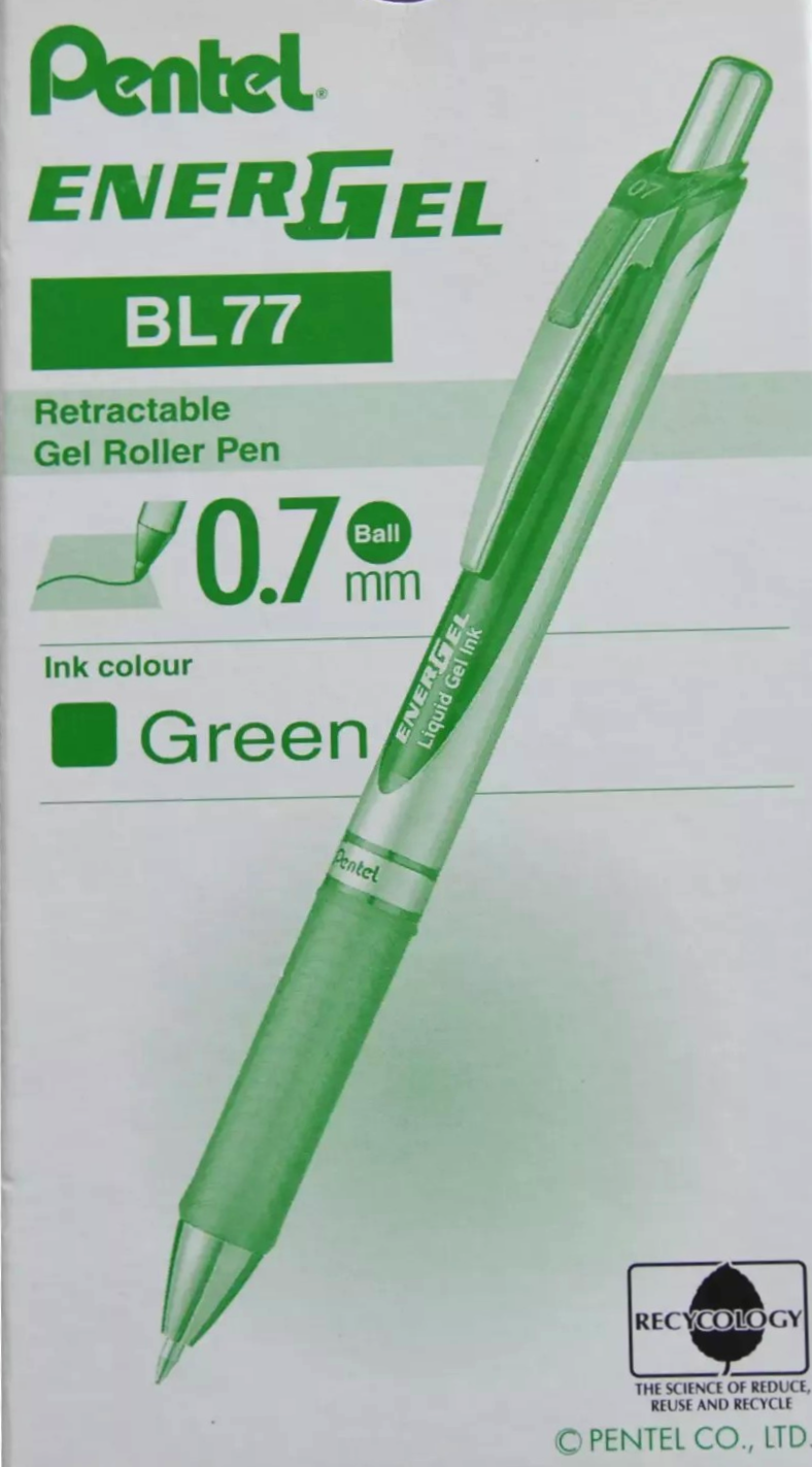 Pióro kulkowe 07mm ENERGEL kolor zielony, zestaw 12 sztuk