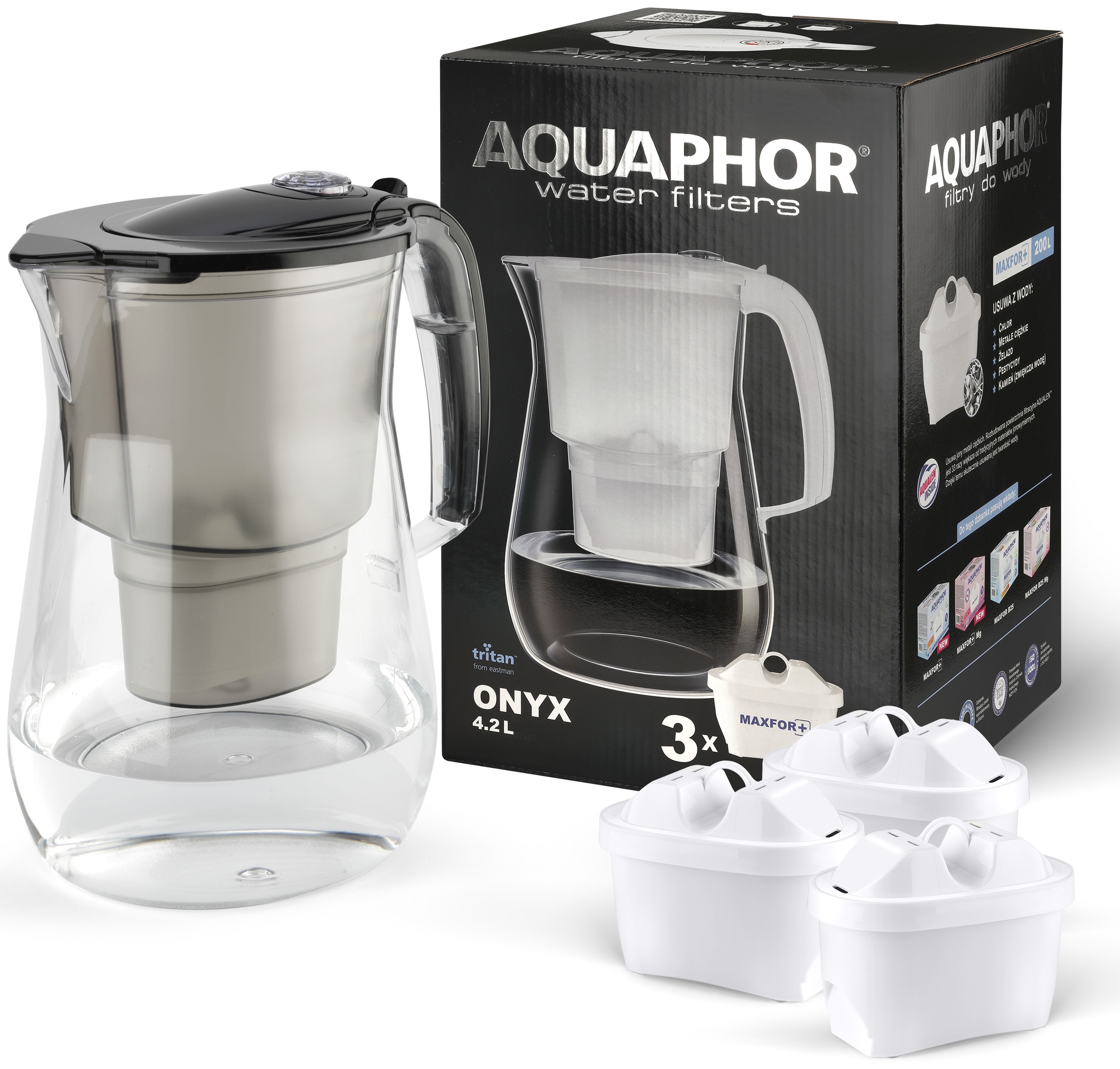 Dzbanek Aquaphor Onyx 4.2 l z licznikiem + 3 wkł. MAXFOR PLUS Mg czarny