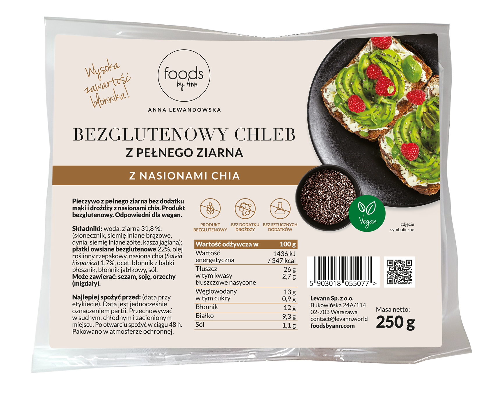 Chleb z pełnego ziarna z nasionami chia bezglutenowy