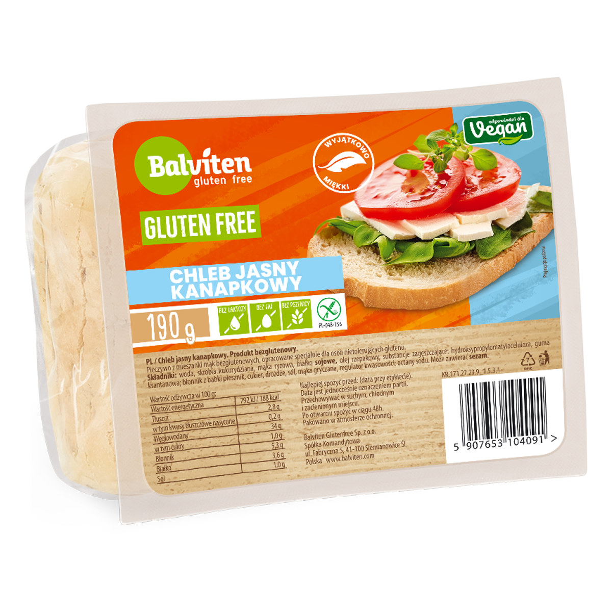 Balviten Chleb Jasny Kanapkowy 190G. Produkt Bezglutenowy