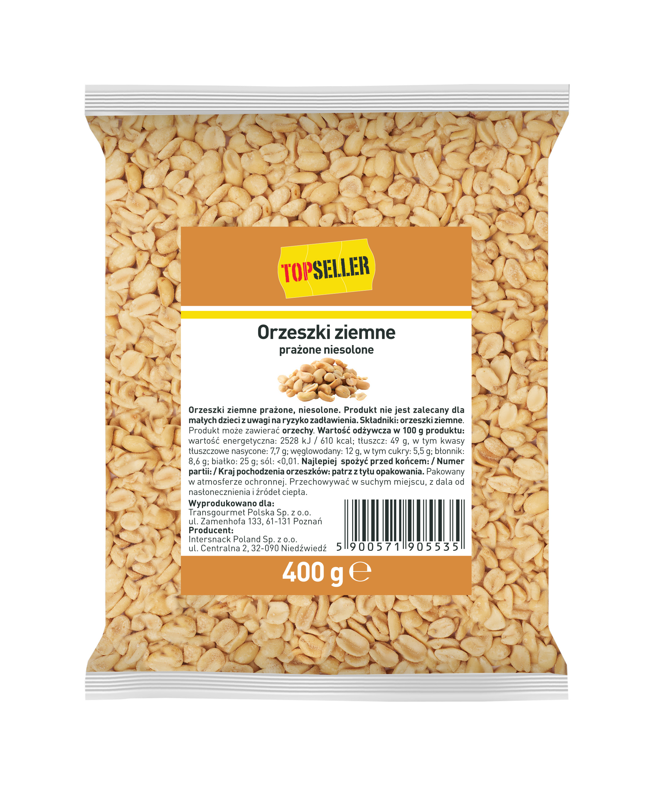 Topseller Orzeszki Ziemne Prażone, Niesolone 400 G