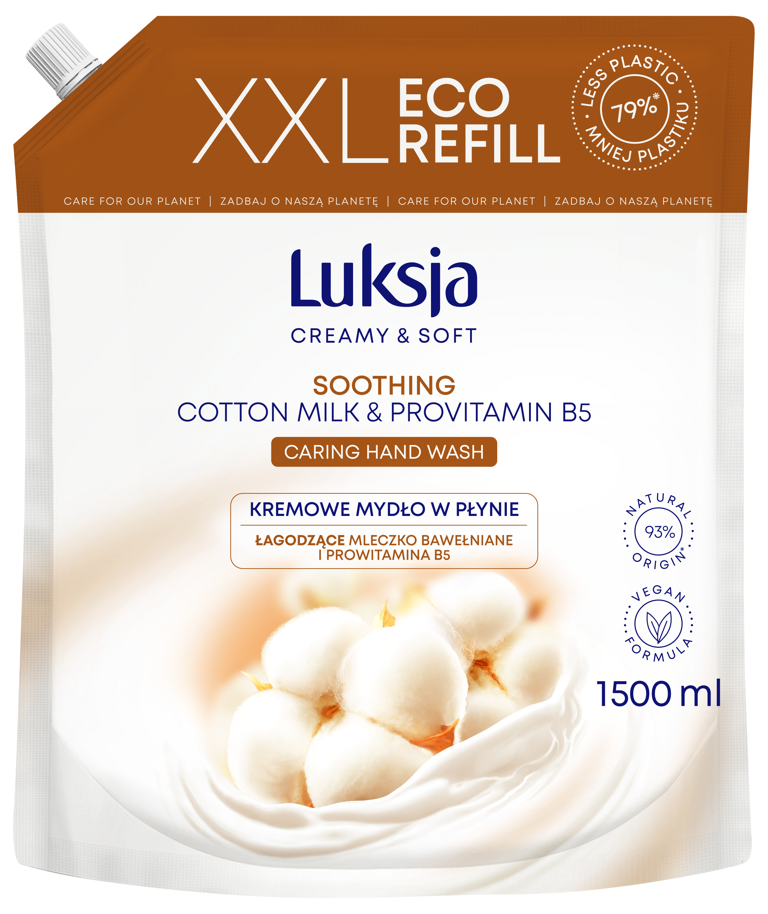 Luksja Creamy & Soft Kremowe Mydło W Płynie Mleczko Bawełniane I Prowitamina B5 1500 Ml Opakowanie Uzupełniające