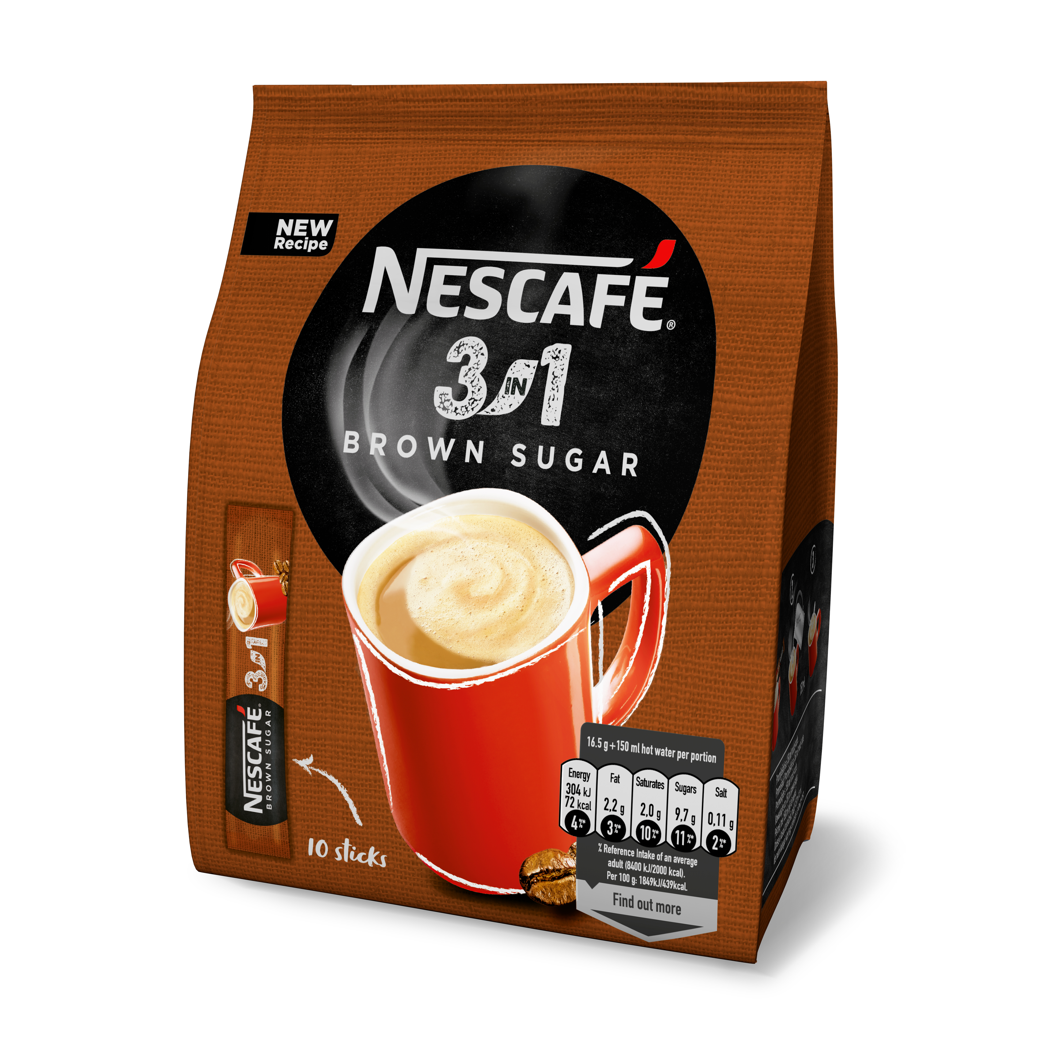 Nescafé 3In1 Brown Sugar Rozpuszczalny Napój Kawowy 10 X 16,5G