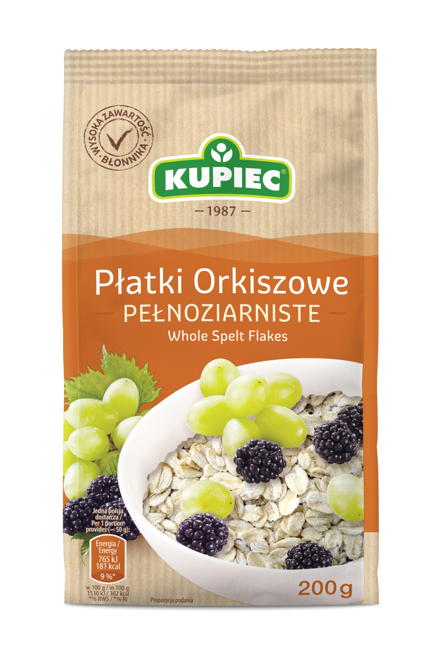 Kupiec Płatki Orkiszowe Pełnoziarniste 200G