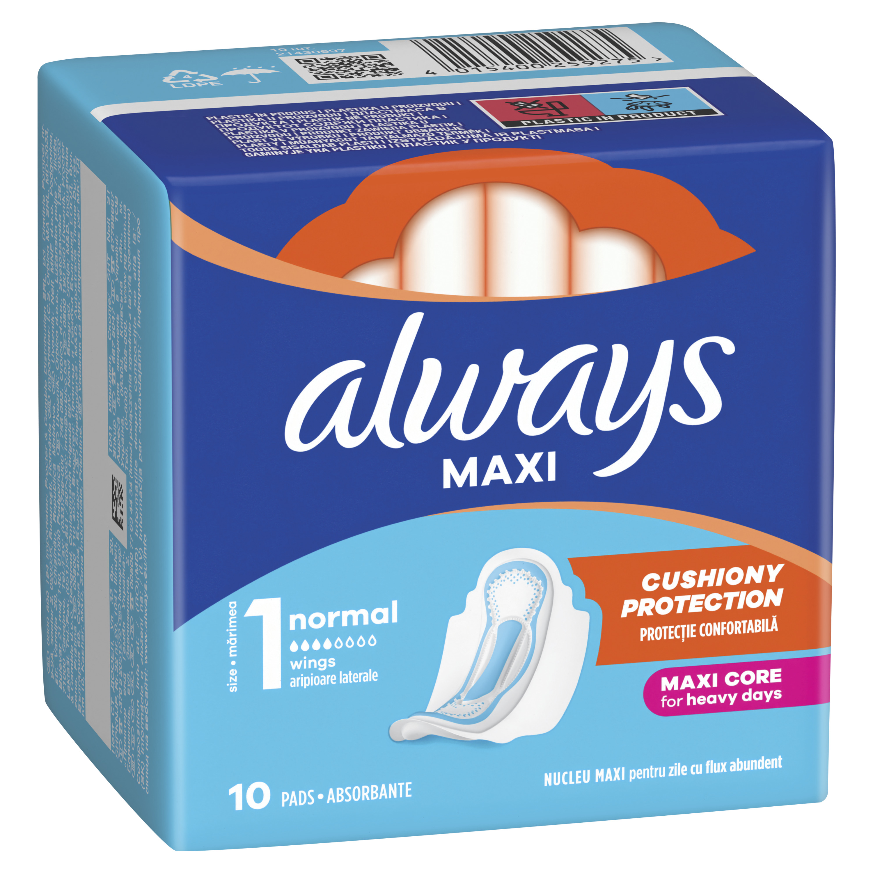Always Maxi Normal, Podpaski Ze Skrzydełkami, 10 Sztuk