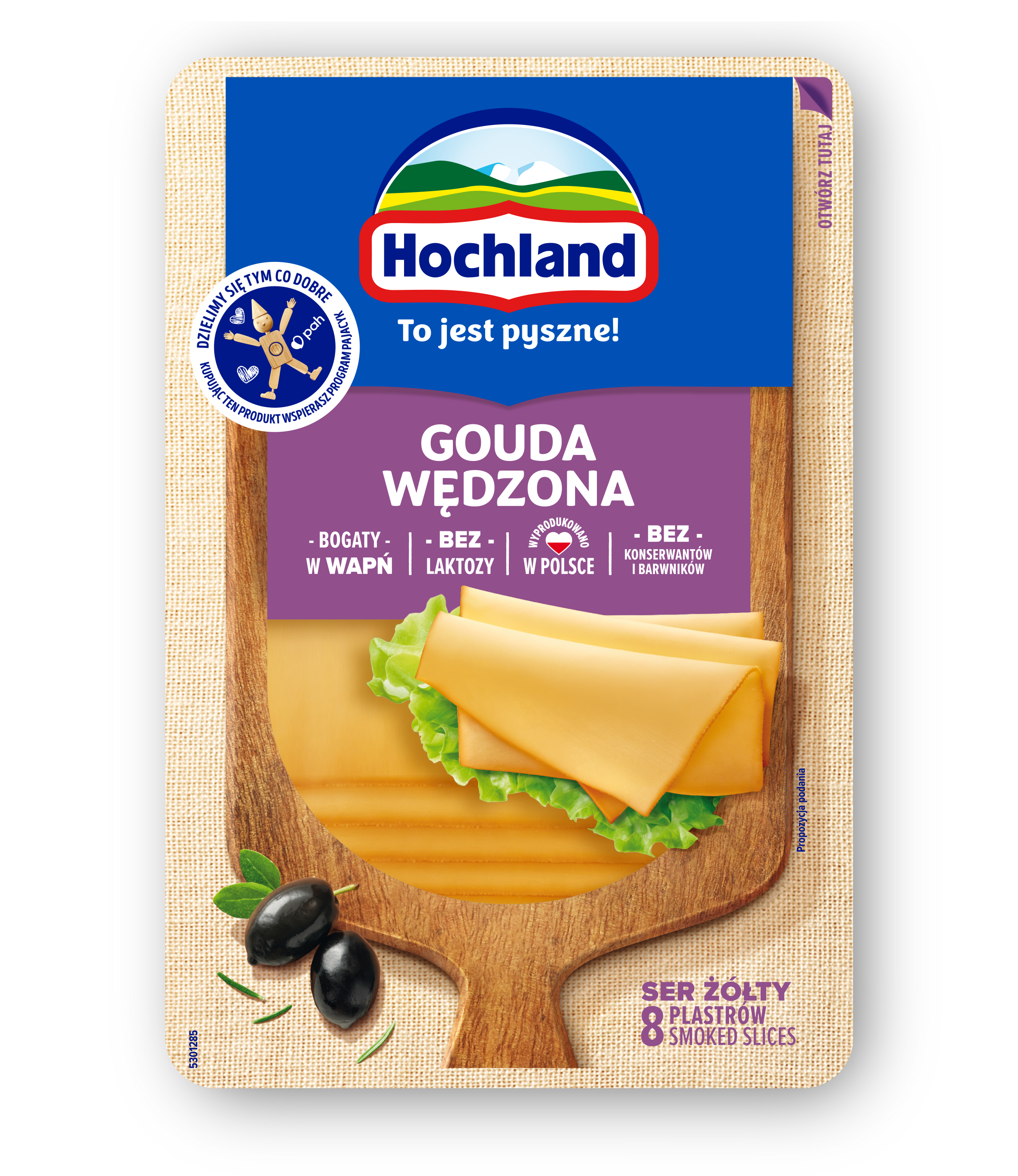 Hochland Gouda Wędzona Ser Żółty W Plastrach. Ser Podpuszczkowy Dojrzewający 135 G