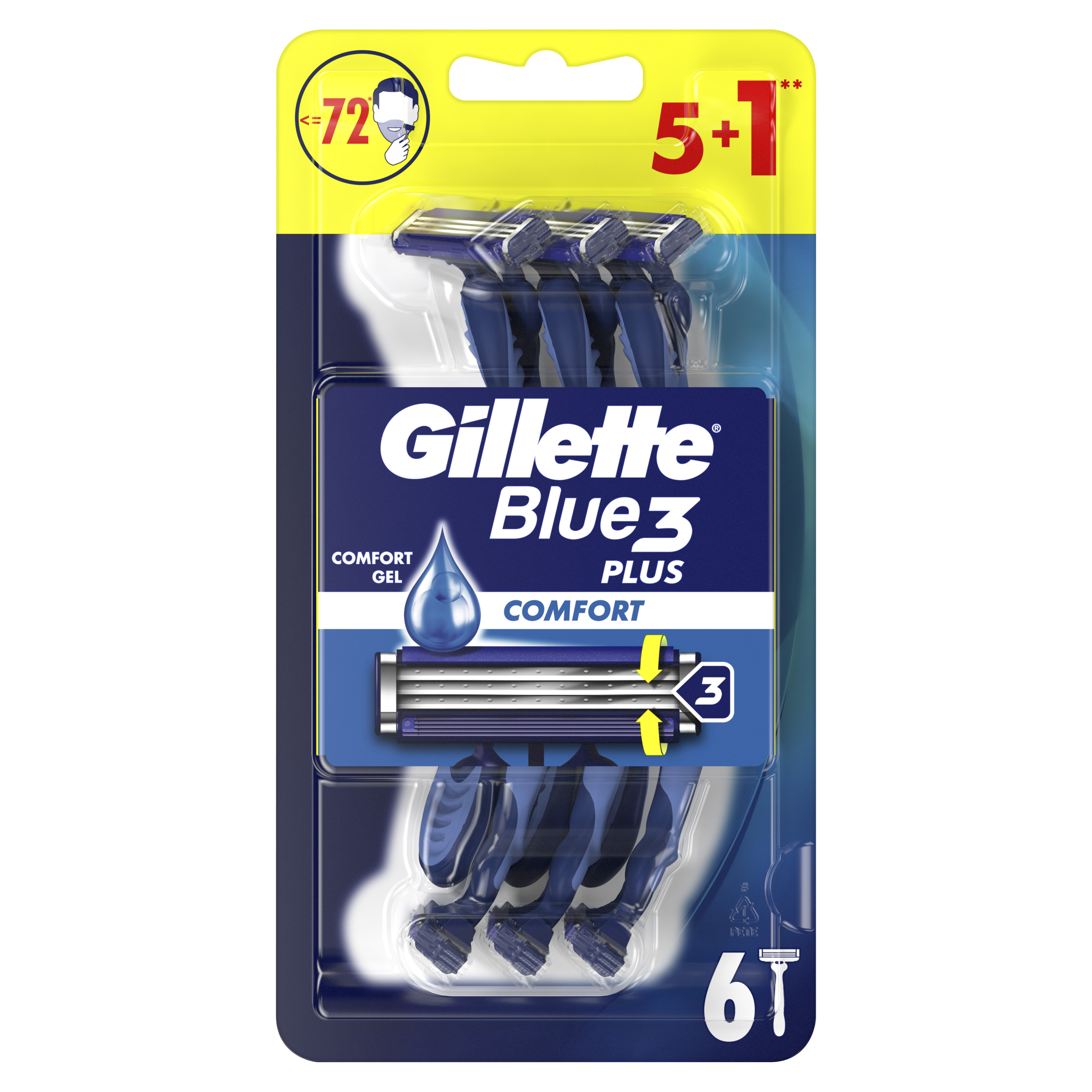 Gillette Blue3 Plus Comfort, Maszynki Jednorazowe Dla Mężczyzn, 6 Sztuk