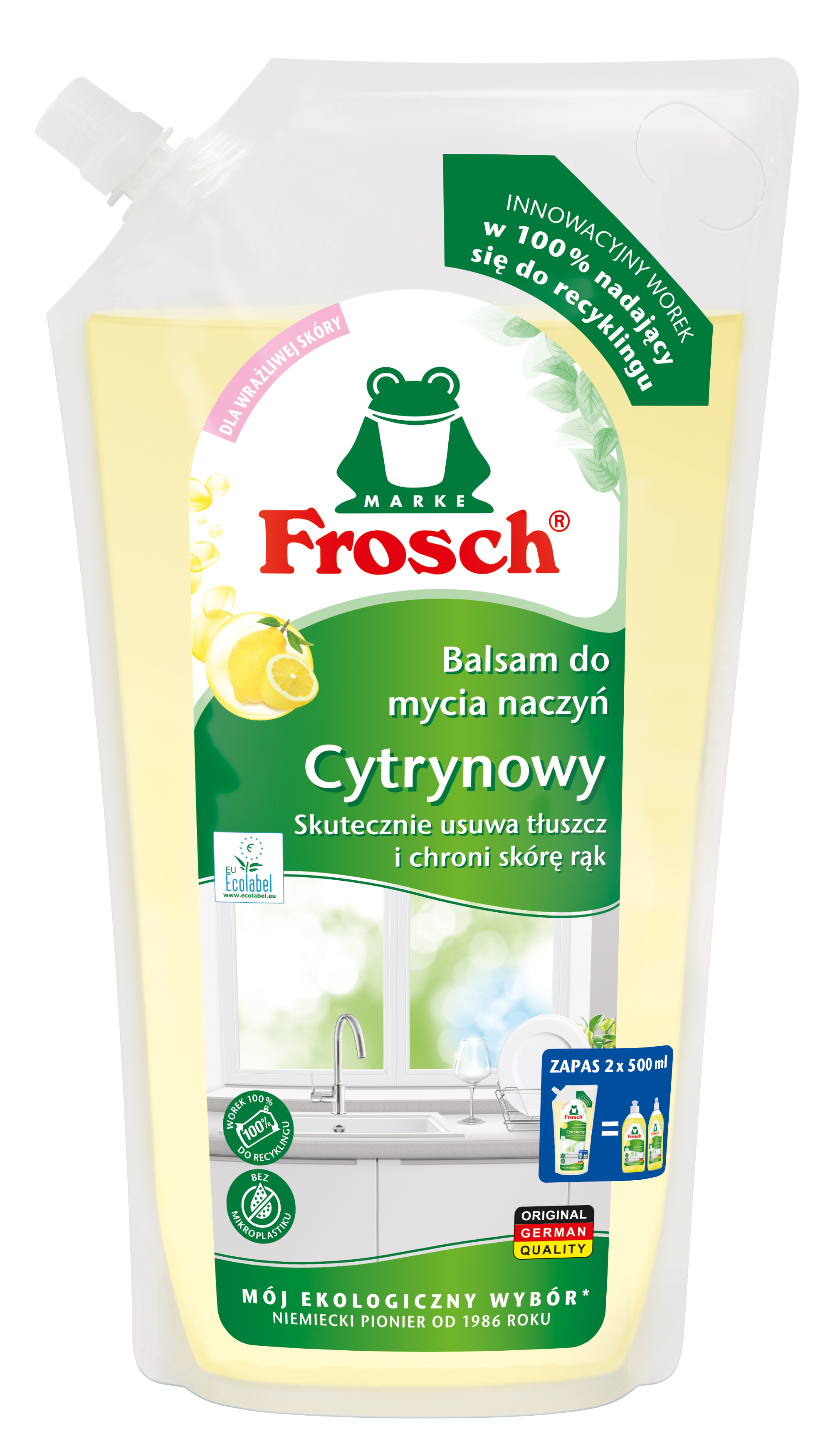 Frosch Cytrynowy Balsam Do Mycia Naczyń - Zapas W Worku 1 L