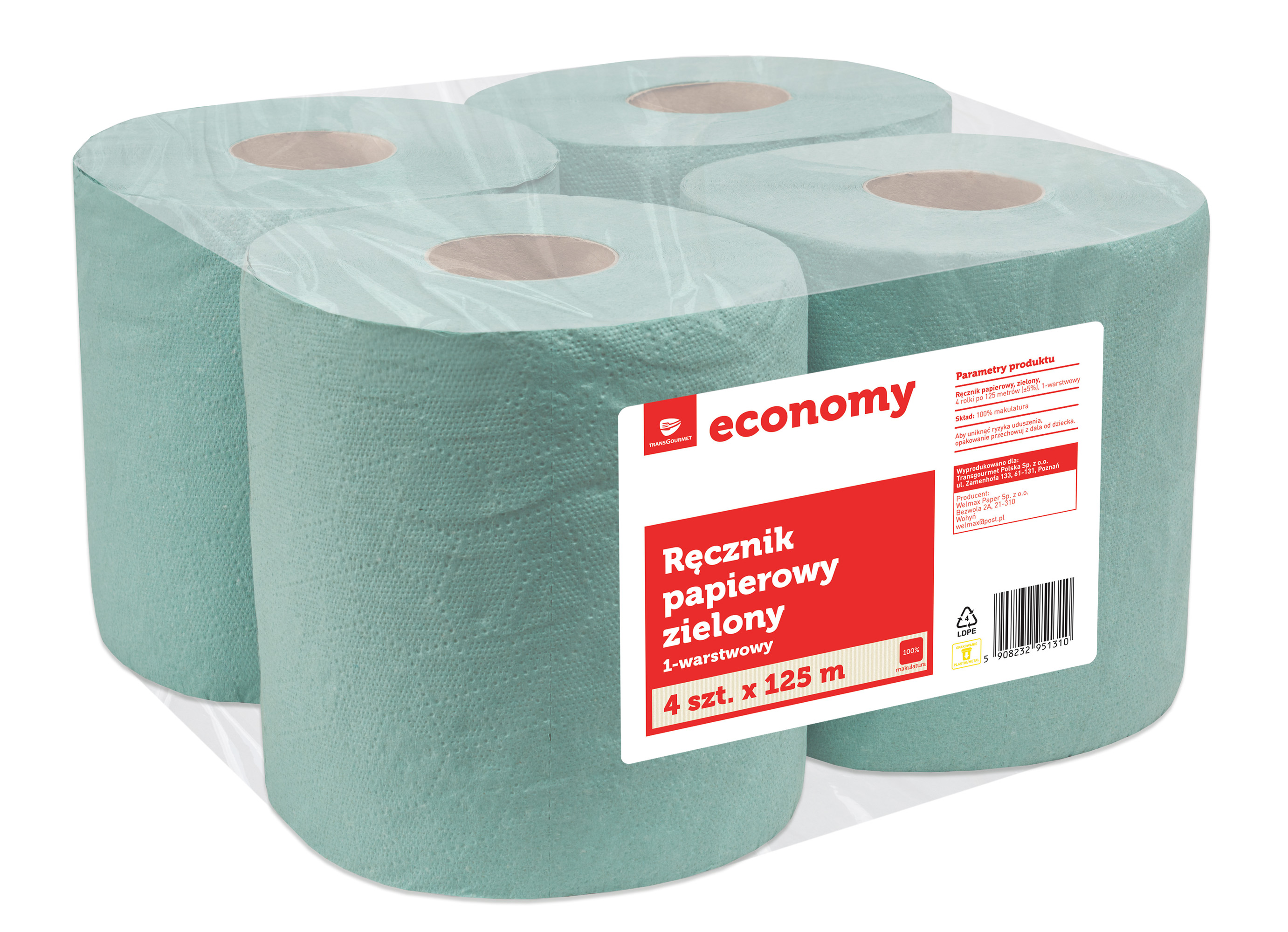 Tge Ręcznik Papierowy Zielony 1-Warstwowy 4X125 Metrów