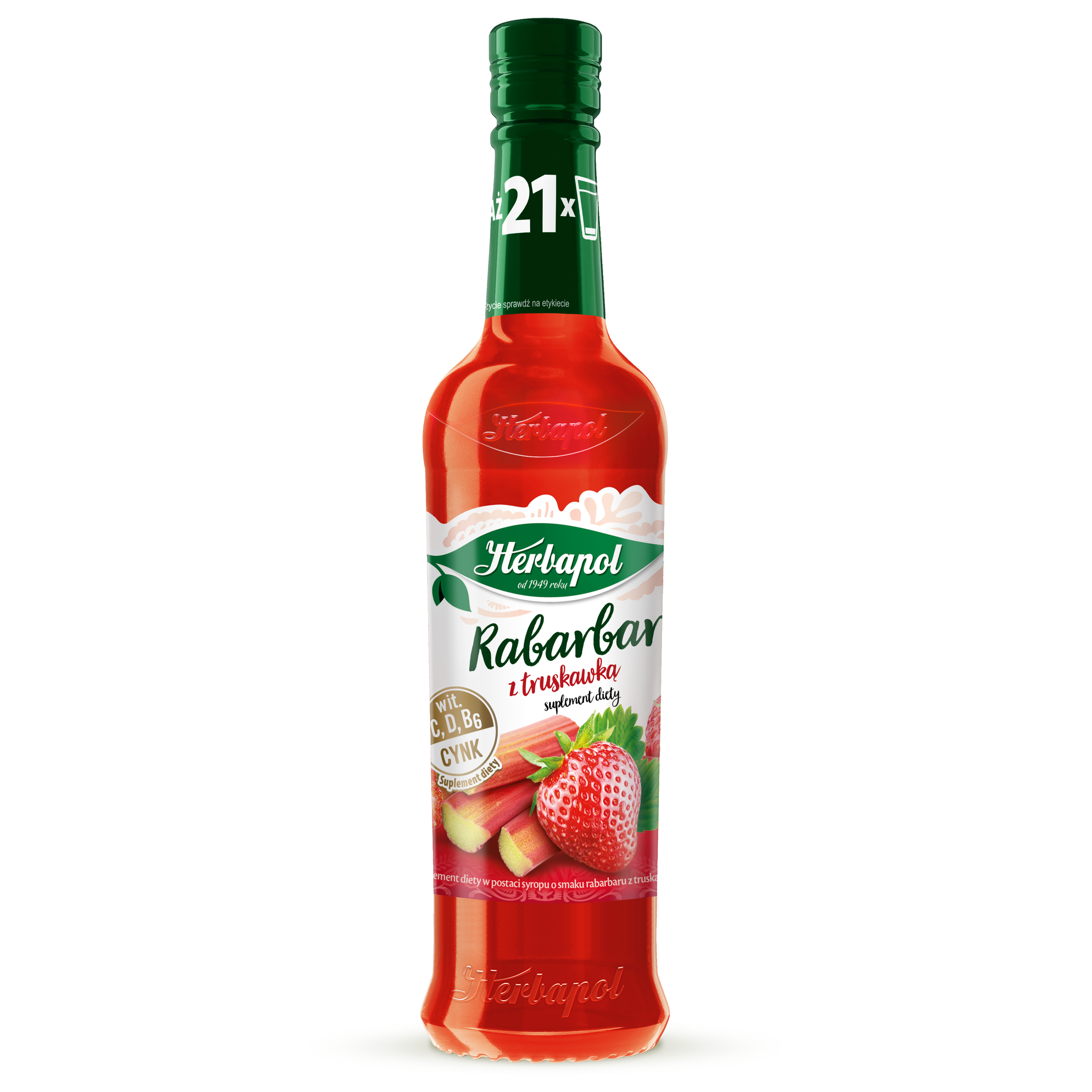 Herbapol Syrop Owocowy Suplement Diety Truskawka-Rabarbar Z Wit. D, C, B6 I Cynkiem 420Ml