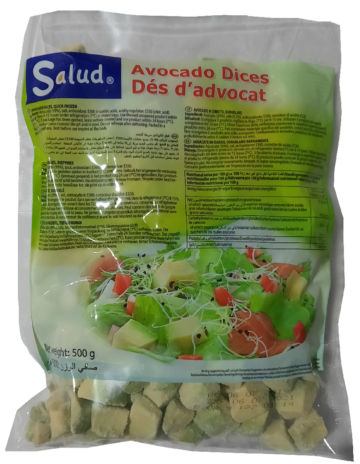 Salud Awokado Hass Kostka 15X15Mm Mrożone 500G