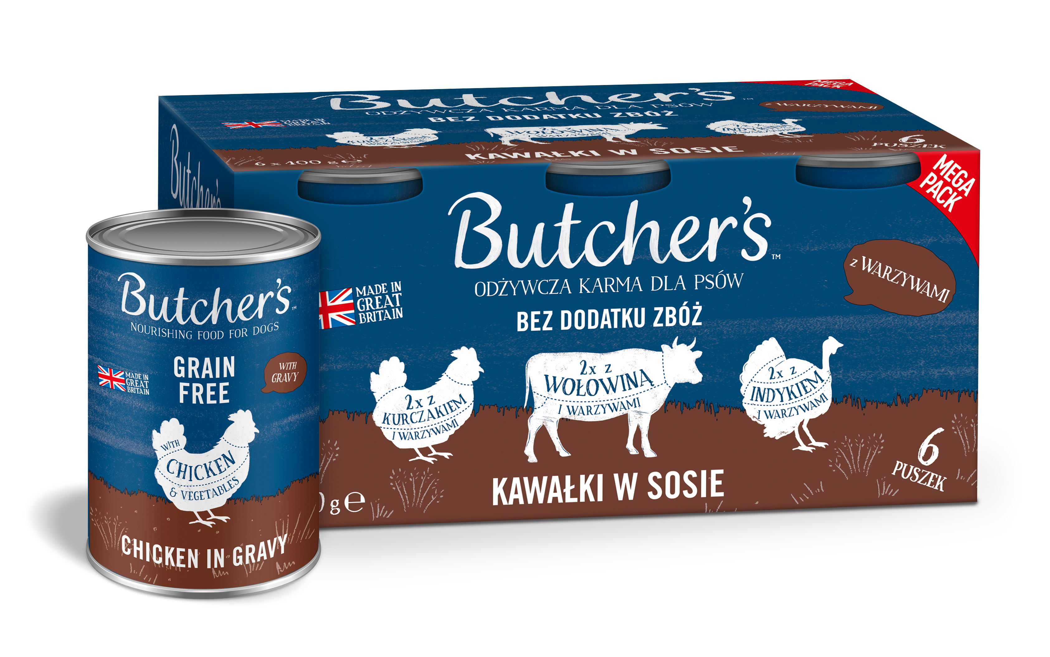 Butcher'S Original Megapack Gravy, Karma Dla Psa, Mix Smaków Z Warzywami, Kawałki W Sosie, 6X400 G