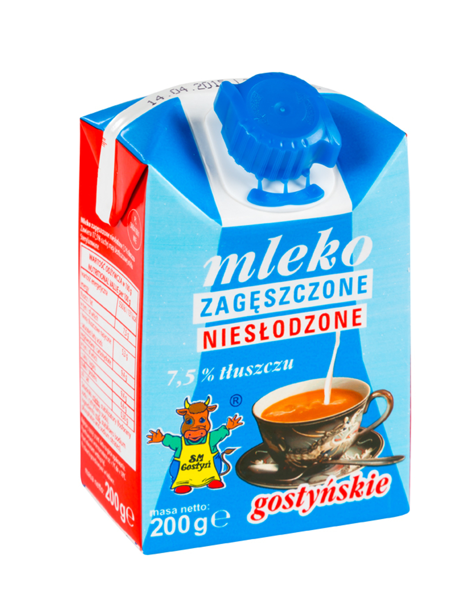 Spółdzielnia Mleczarska W Gostyniu. Mleko Zagęszczone Niesłodzone Gostyńskie 7,5% Tłuszczu 200G / K - 24 Sztuki