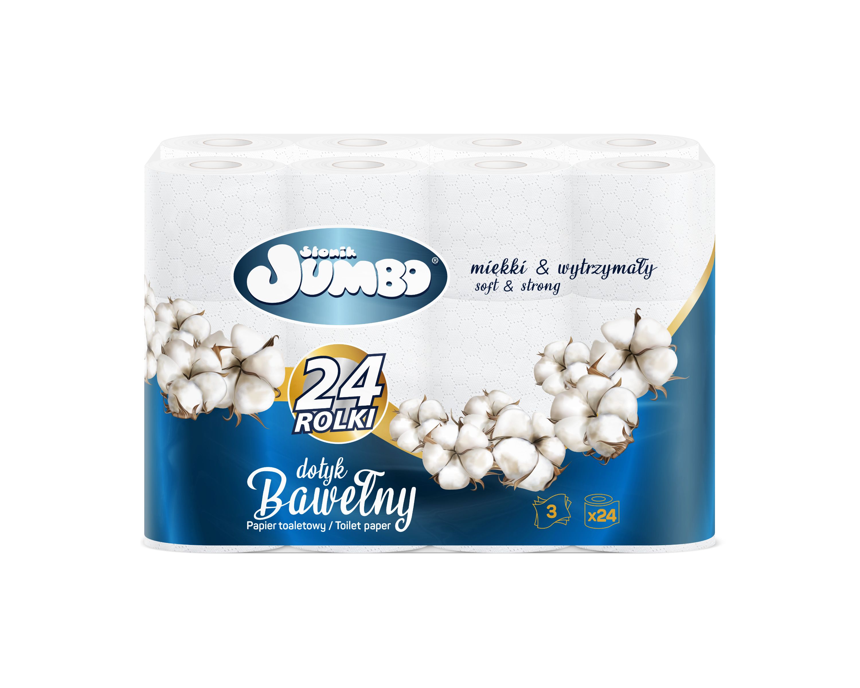 Słonik Jumbo Papier Toaletowy Bawełna 24 Rolki 3-Warstwowy