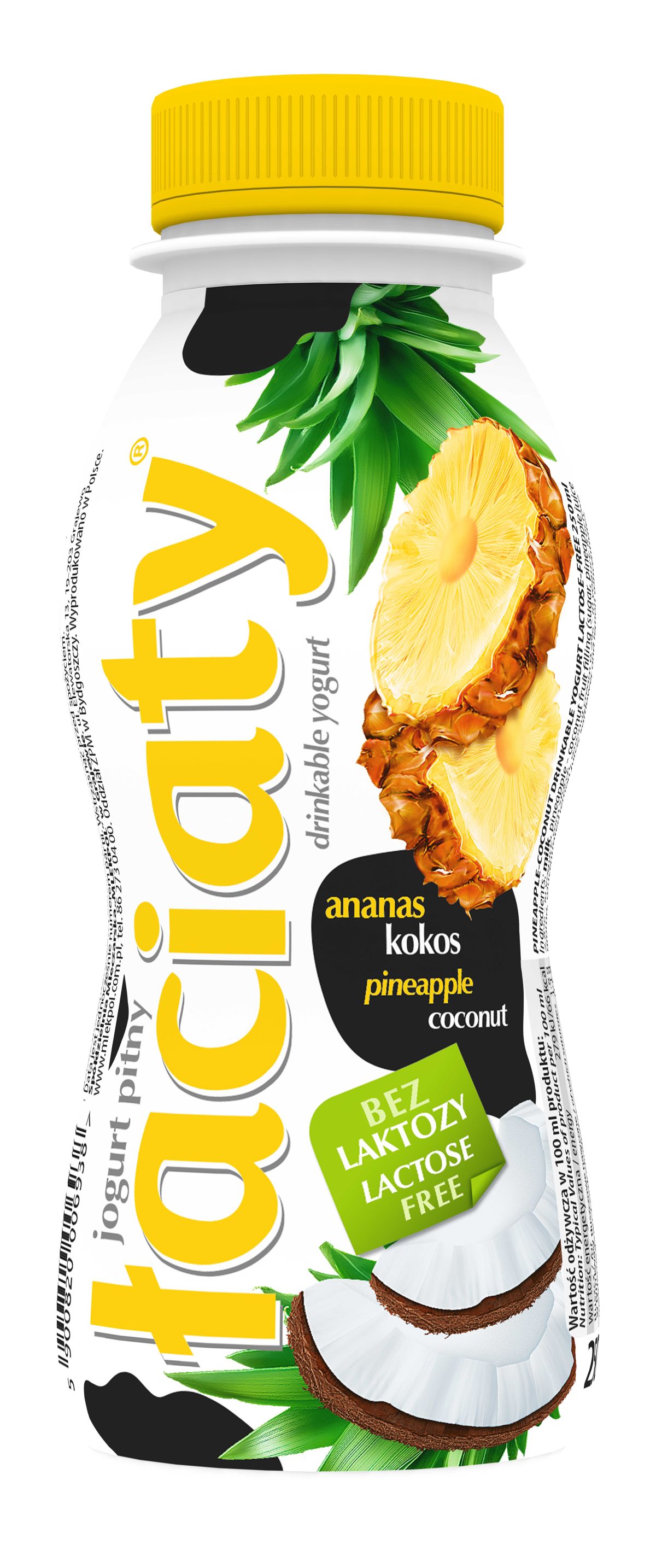 Jogurt Pitny Łaciaty Bez Laktozy Ananas - Kokos Butelka 250 Ml Pet