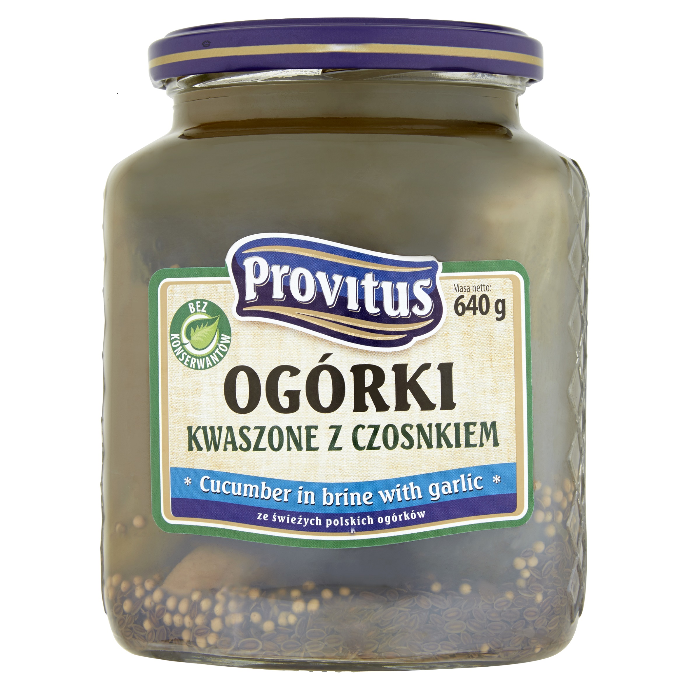 Ogórki Kwaszone Z Czosnkiem Provitus 640G