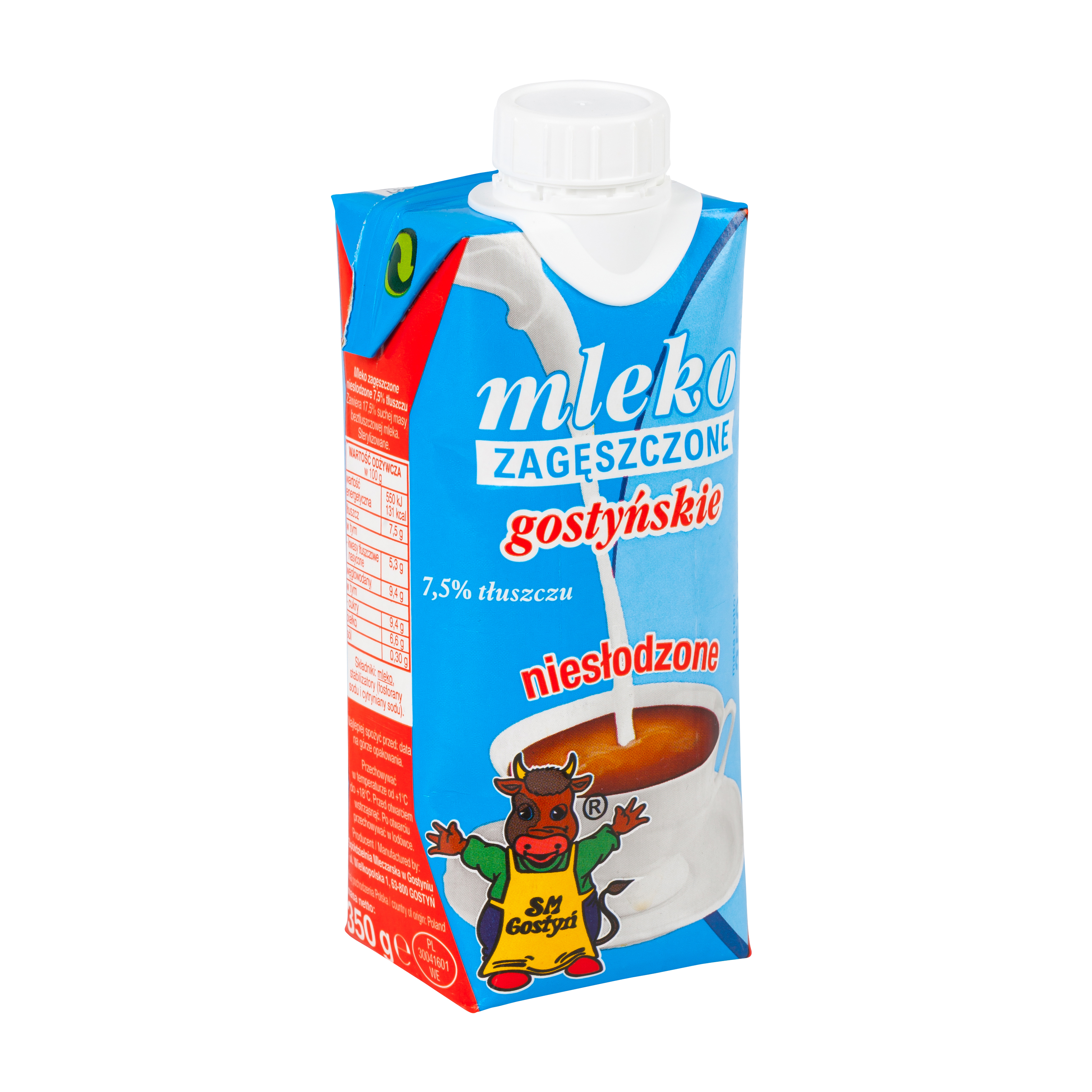 Spółdzielnia Mleczarska W Gostyniu. Mleko Zagęszczone Niesłodzone Gostyńskie 7,5% Tłuszczu 350G/ K - 18 Szt