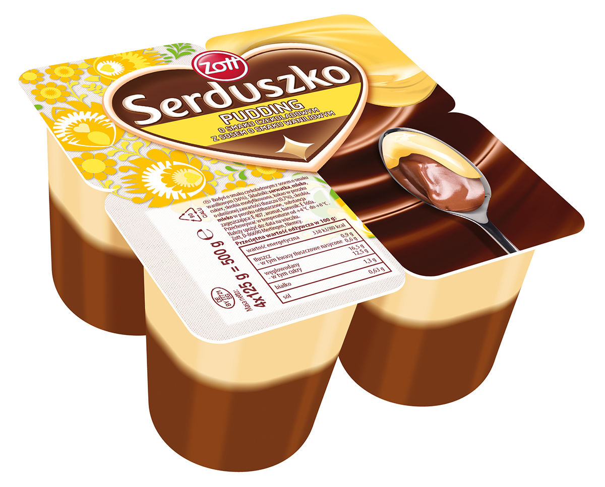 Zott Serduszko Pudding Wanilia/Czekolada 4X125G