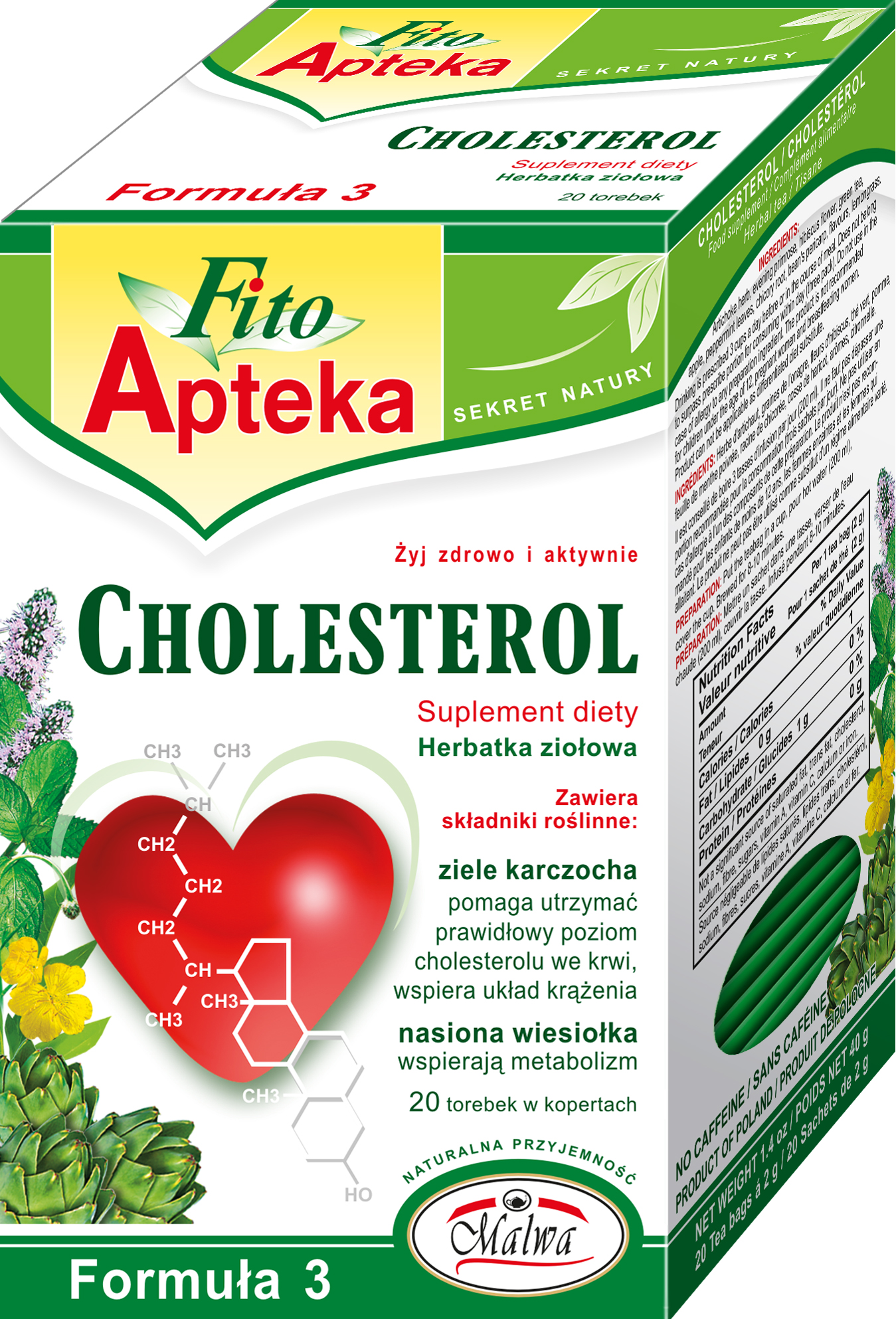 Malwa Fito Apteka Herbatka Ziołowa Cholesterol Suplement Diety 20X2G