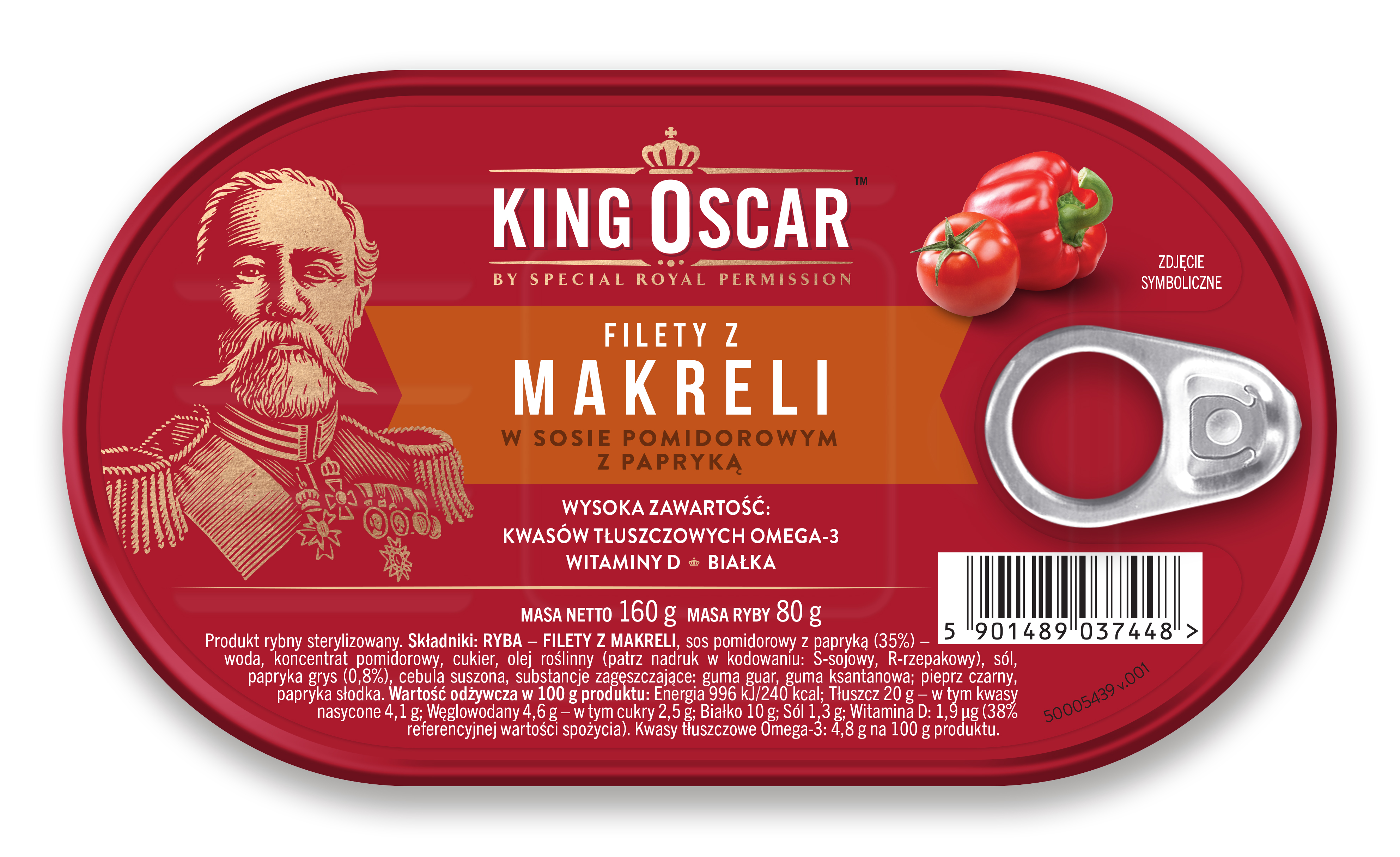 Filety Z Makreli W Sosie Pomidorowym Z Papryką 160G King Oscar