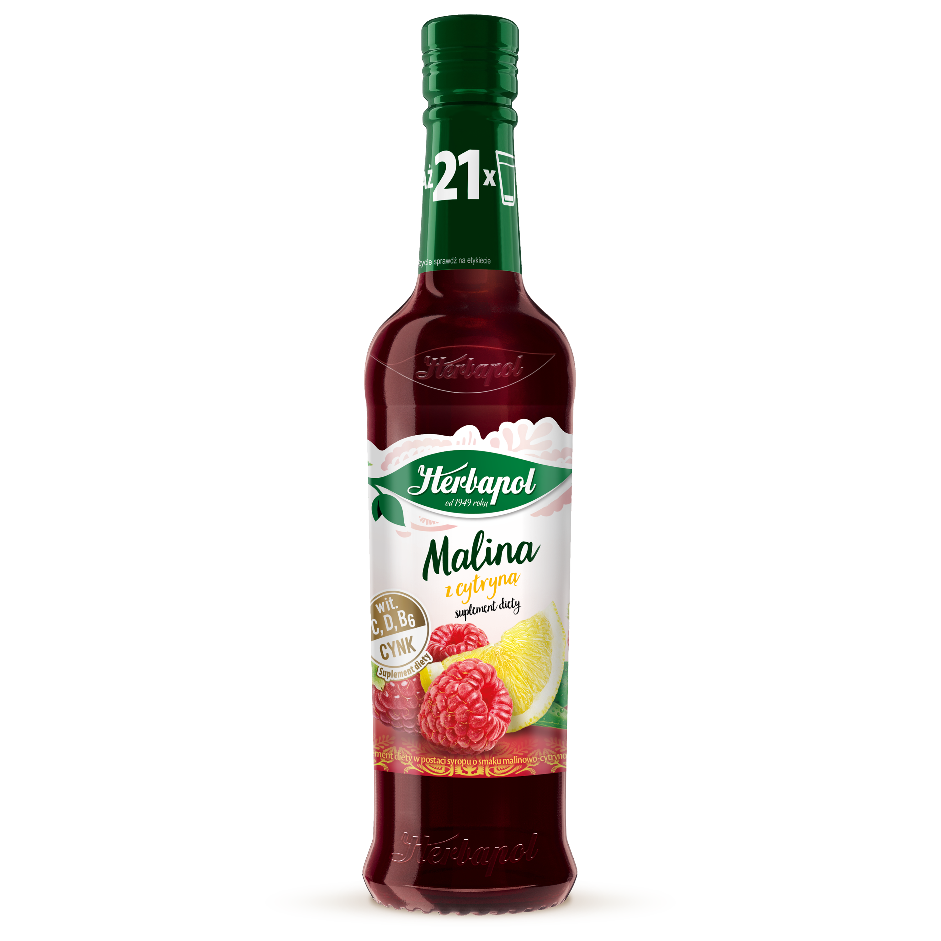 Herbapol Syrop Owocowy O Smaku Malina Z Cytryną Z Witaminą C, D, B6 I Cynk, 420Ml
