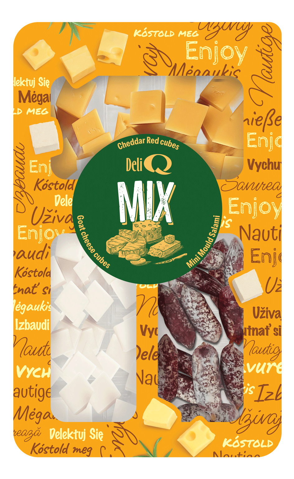 Deli Q Mix Cheddar Red Kostki/ Ser Kozi Kostki/ Mini Salami Pleśniowe, 200G