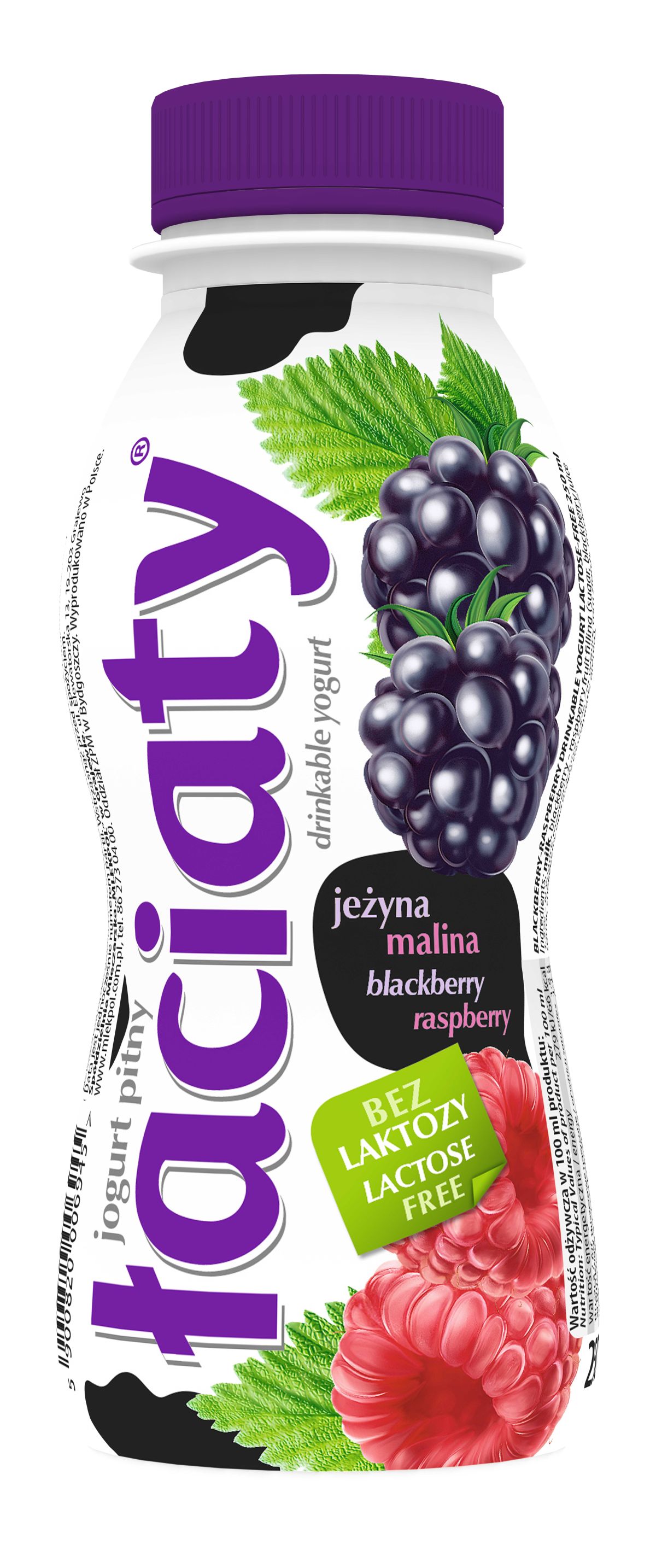 Jogurt Pitny Łaciaty Bez Laktozy Jeżyna - Malina Butelka 250 Ml Pet