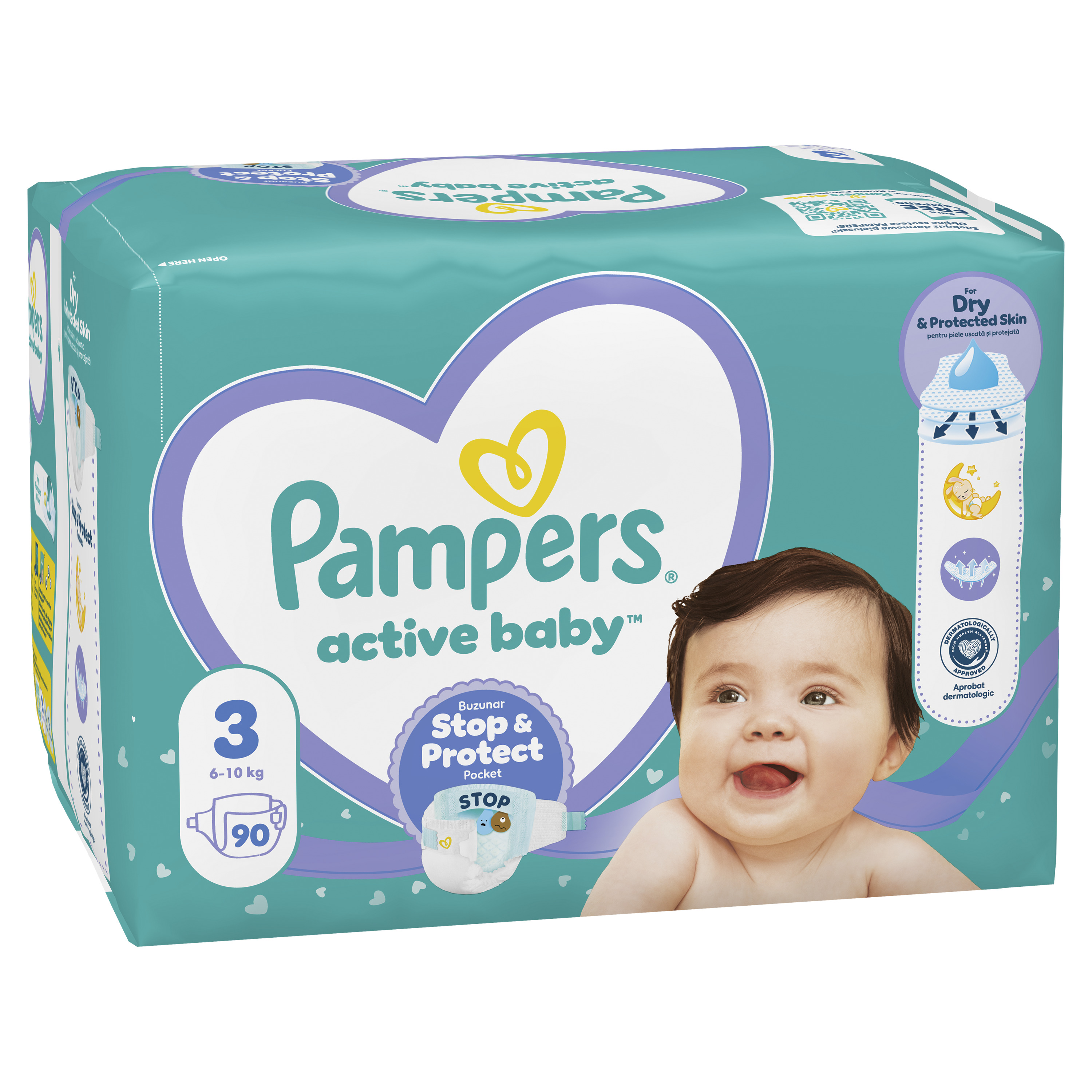 Pampers Active Baby, Rozmiar 3, 90 Pieluszek, 6Kg-10Kg
