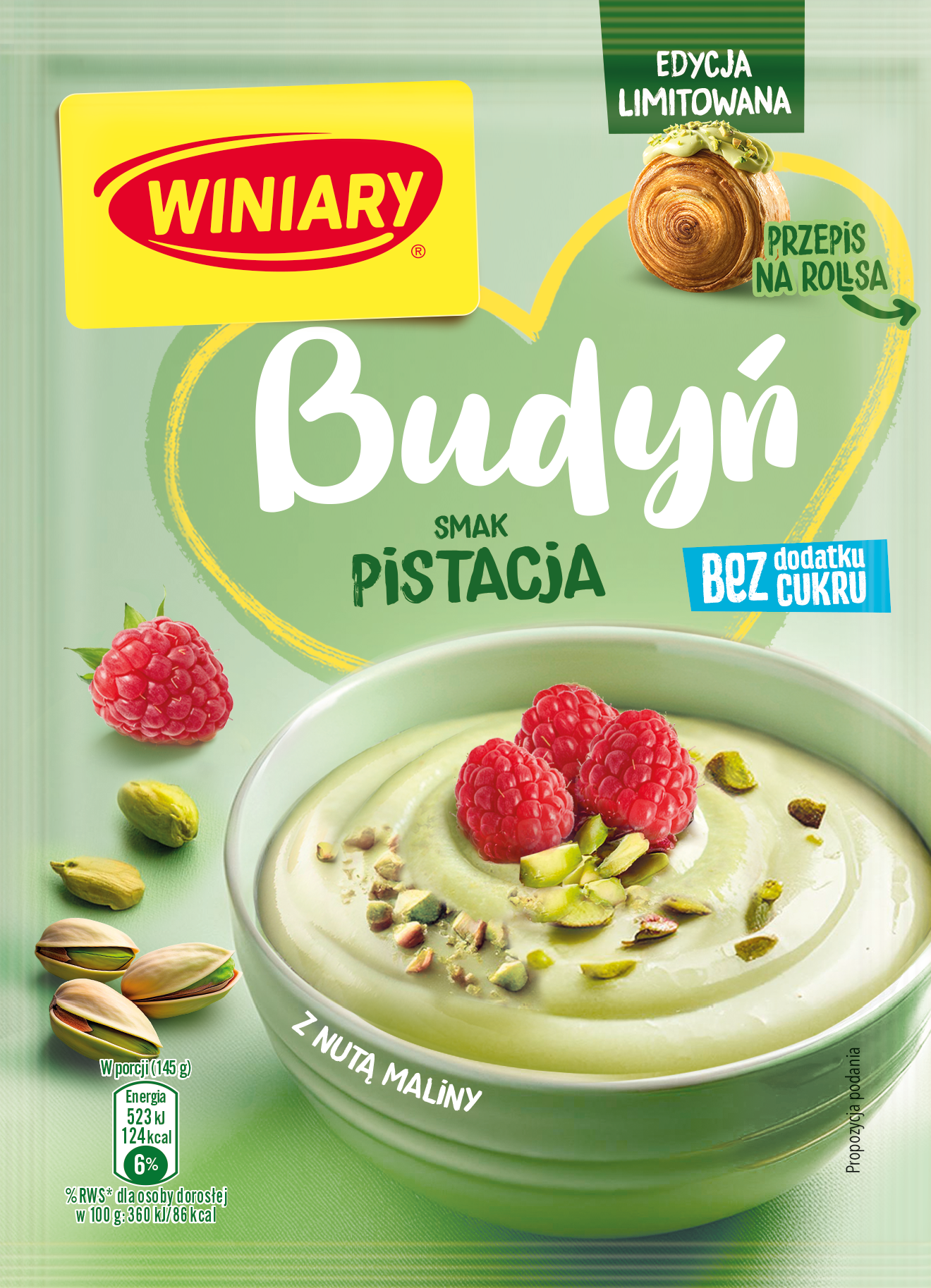 Winiary Budyń Smak Pistacjowo-Malinowy Bez Dodatku Cukru 35G