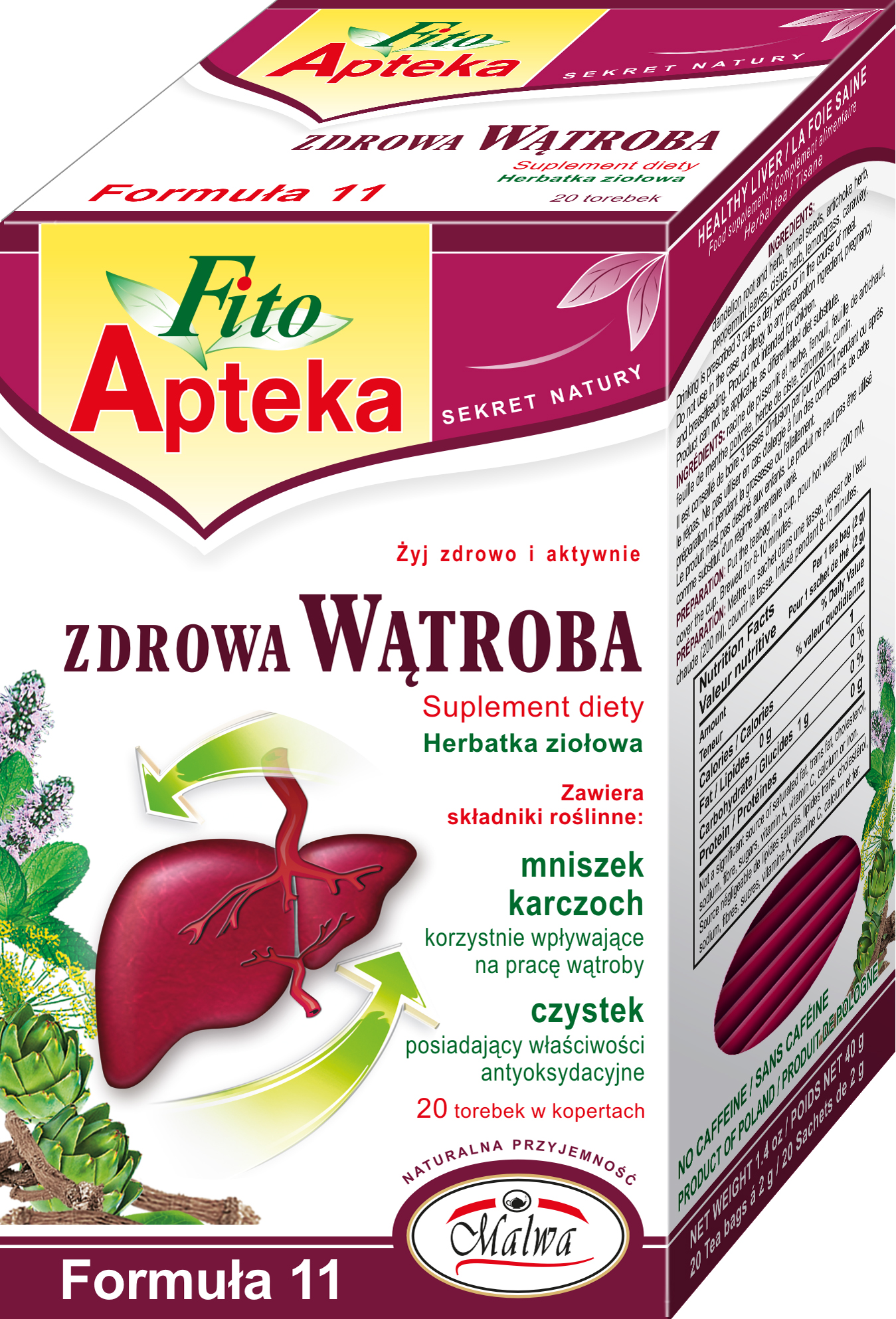 Malwa Fito Apteka Herbatka Ziołowa Aromatyzowana Super Linia Suplement Diety 20X2G