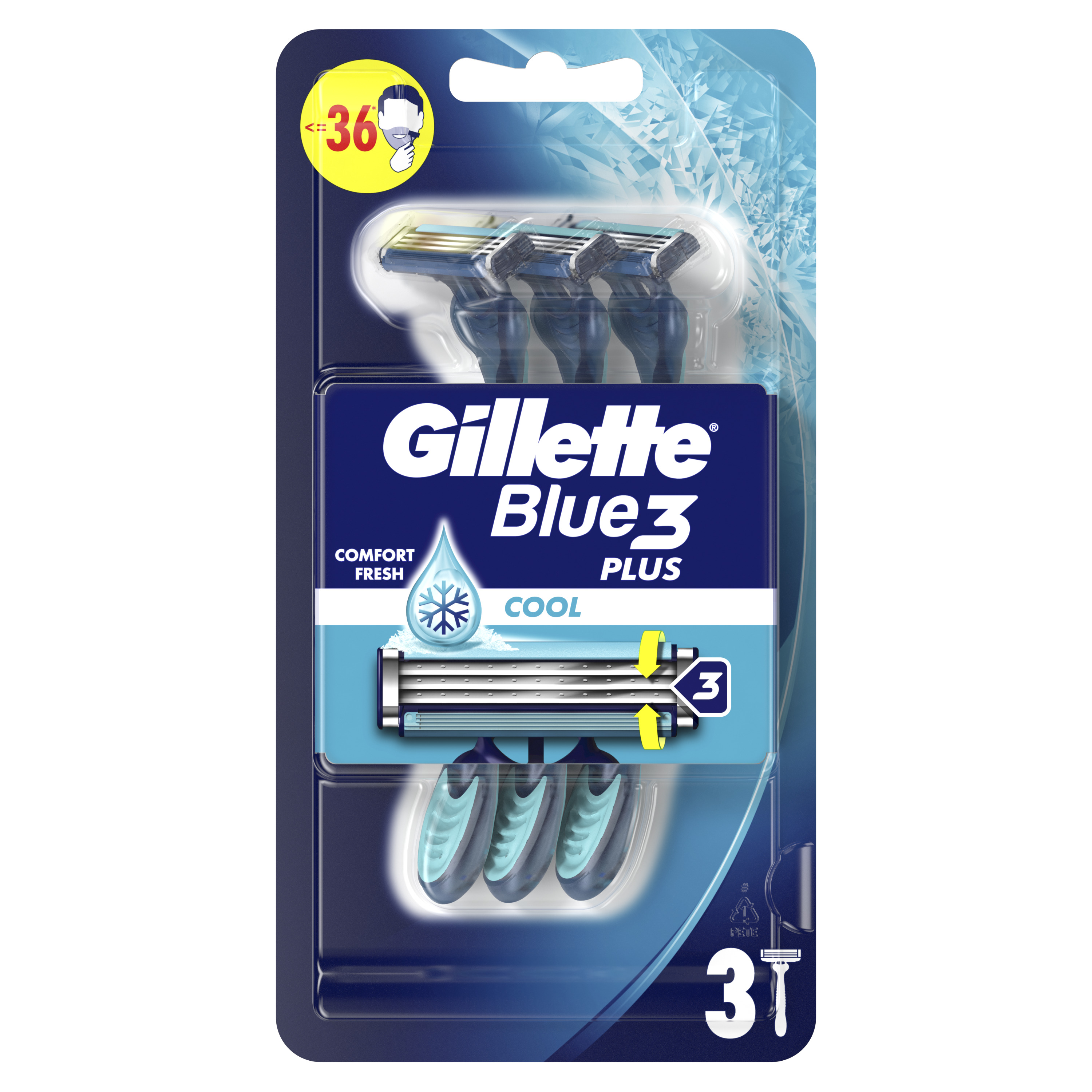 Gillette Blue3 Plus Cool, Maszynki Jednorazowe Dla Mężczyzn, 3 Sztuki